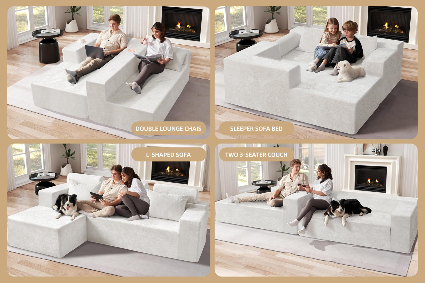 Homguava Modular Sectional Couches for Living Room, Cloud Couch with L-Shape Chaise,Comfy Sofa Living Room Couch with Deep Seat,No Assembly L Couch,Luxury Distressed Velvet(Begie,L)