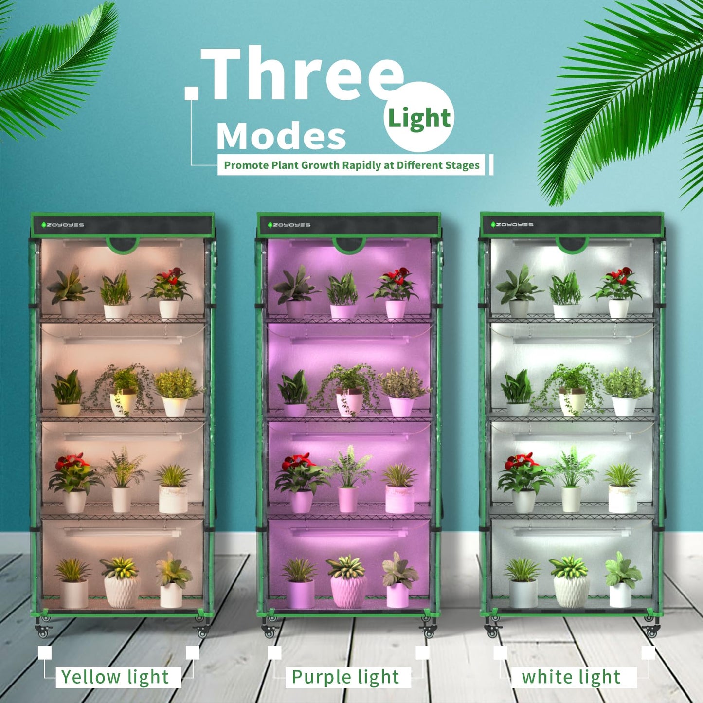 ZOYOYES Indoor Greenhouse with Grow Light, Mini Greenhouse with Cover