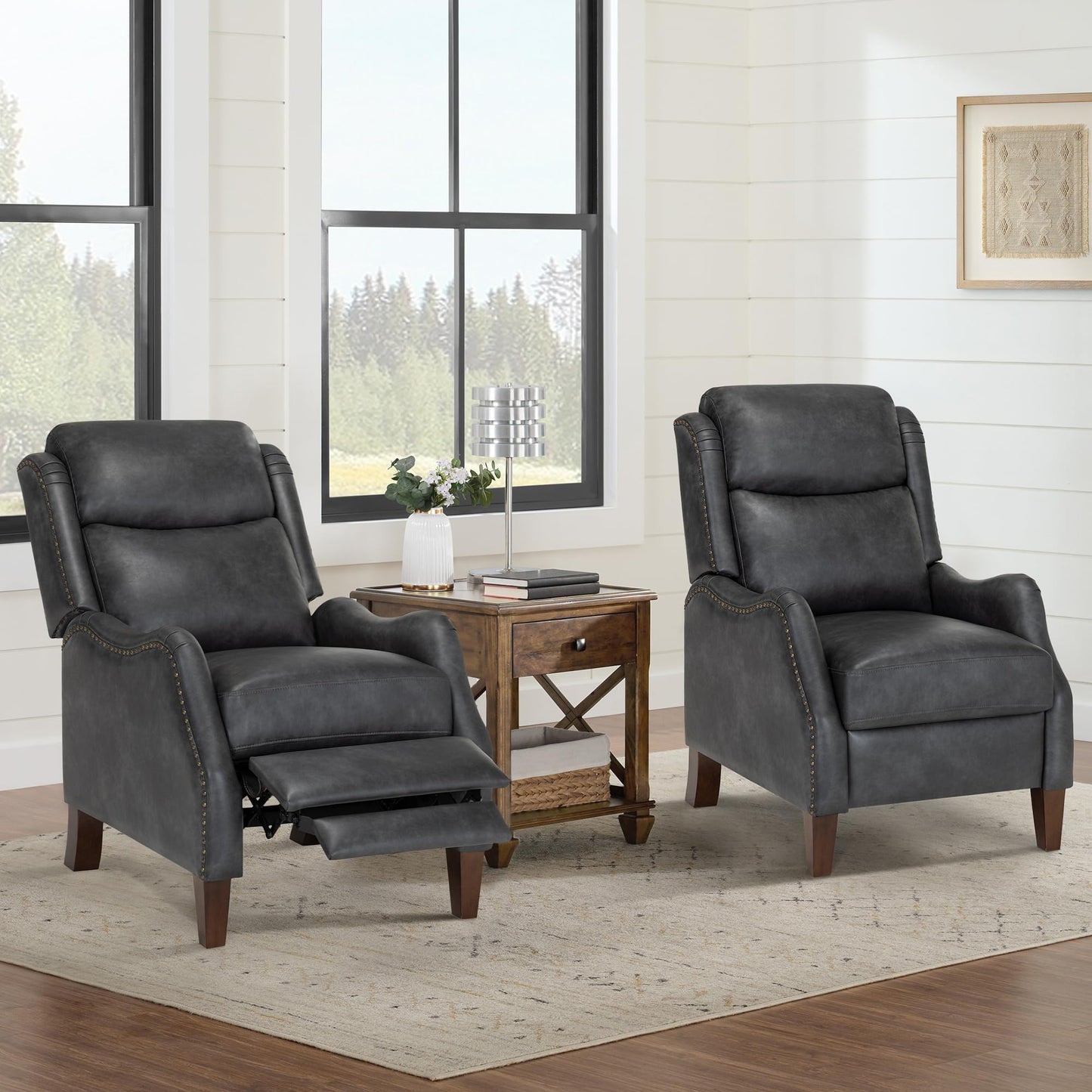 KISLOT Leather Pushback Recliner Faux Armchair with Rivet Decoration Single Sofa Accent Chair for Living Room Bedroom