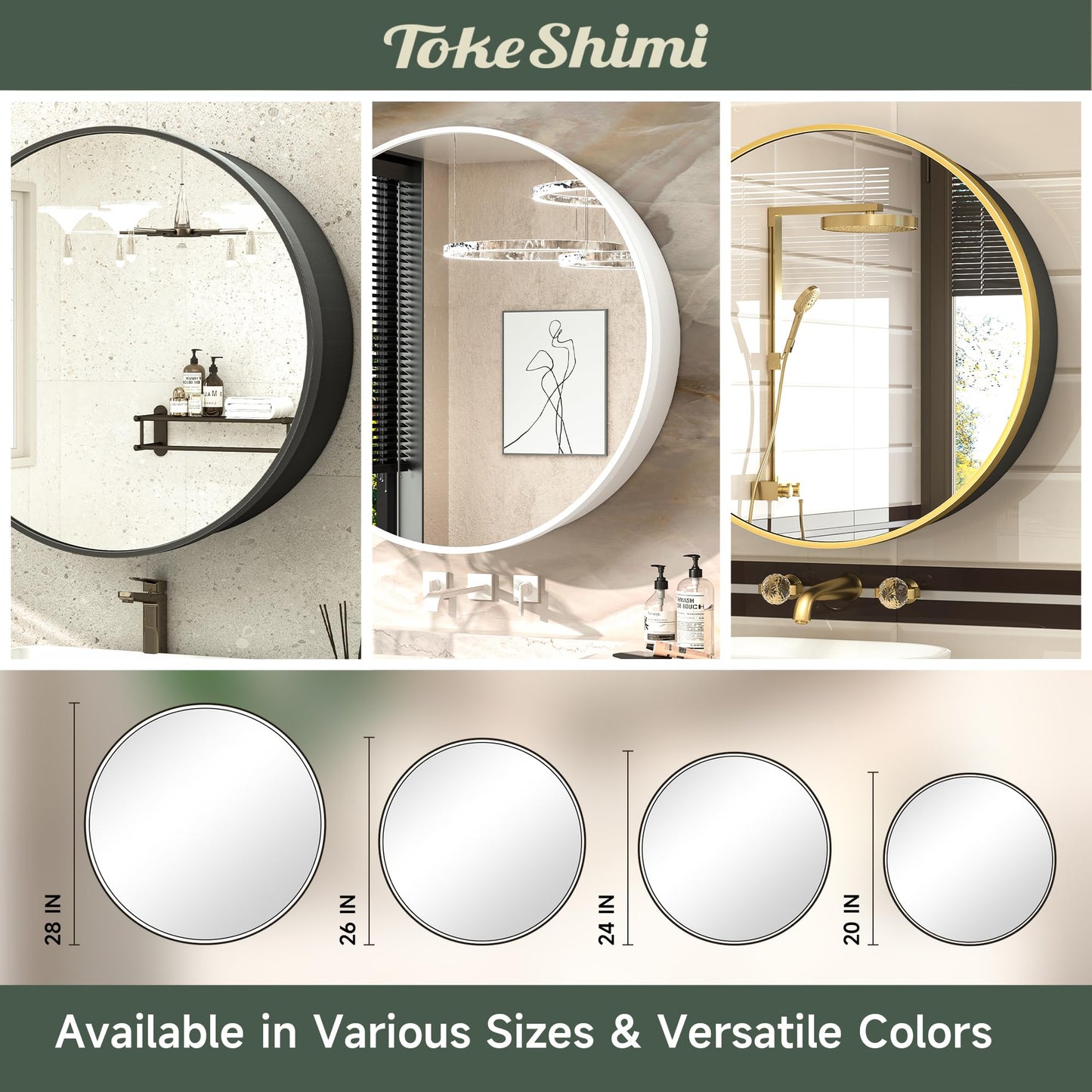 TokeShimi 24 Inch Round Bathroom Medicine Cabinet with Mirror Surface Mount Only Circular White Framed Farmhouse Medicine Cabinets for Wall Small Circle Mirrored Bath Cabinet with Vanity Mirror