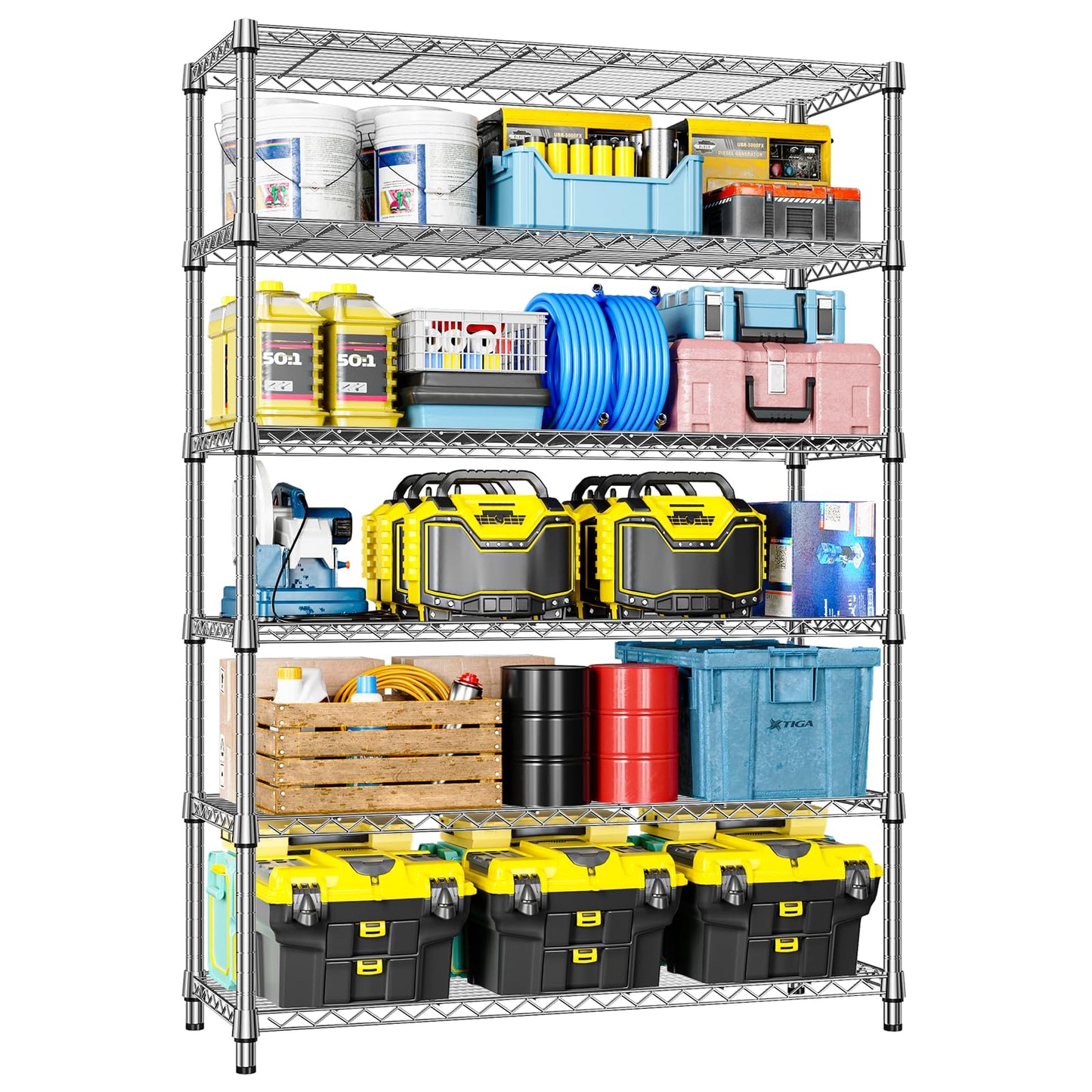 IZEUK 6-Tier Heavy Duty Metal Wire Shelving Unit, Adjustable Storage Rack Organizer for Garage, Kitchen, Office, Pantry, Warehouse (Chrome, 17.7" D x 47.2" W x 82.7" H)