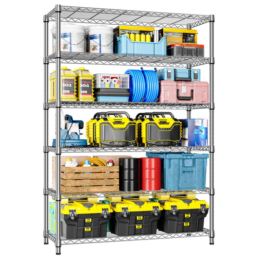IZEUK 6-Tier Heavy Duty Metal Wire Shelving Unit, Adjustable Storage Rack Organizer for Garage, Kitchen, Office, Pantry, Warehouse (Chrome, 17.7" D x 47.2" W x 82.7" H)