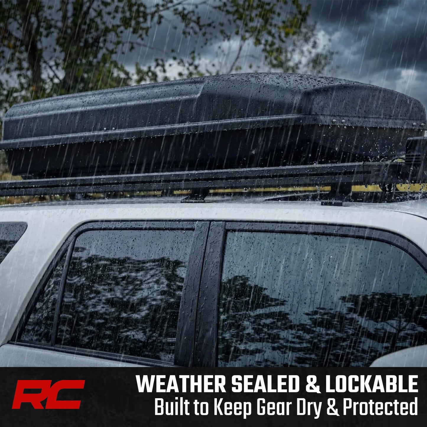Rough Country Rooftop Cargo Box 14.5 Cu Ft – Hard Shell Roof Rack Storage Carrier, Strut Assisted, Lockable & Weatherproof, No Drill Install