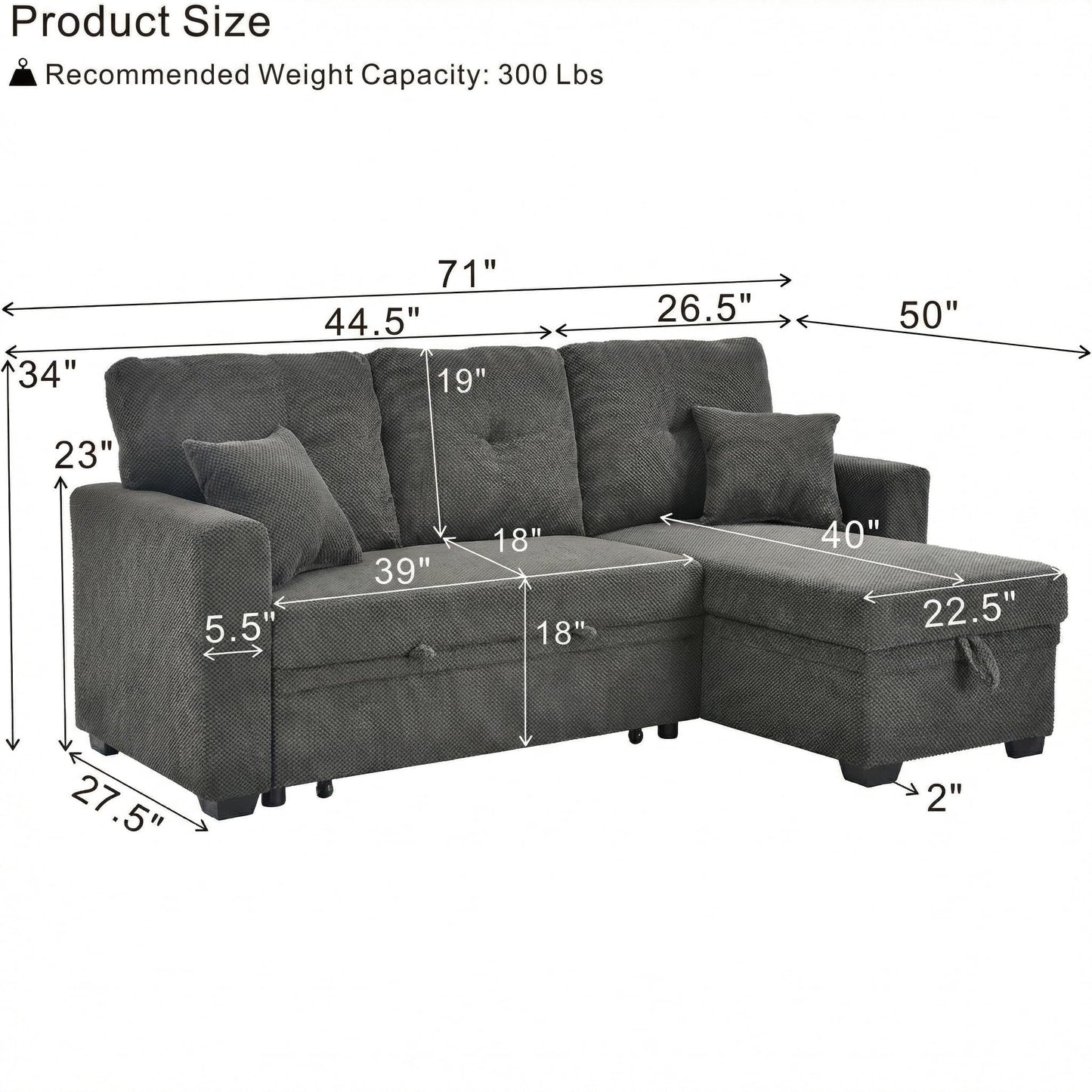 Eafurn 71" L Shaped Sectional Sleeper Sofa Bed with Pull Out Bed, Comfy Fabric Corner Sleeper Sectional Pull Out Couch with Tufted Backrest/Reversible Storage Chaise/2 Pillows