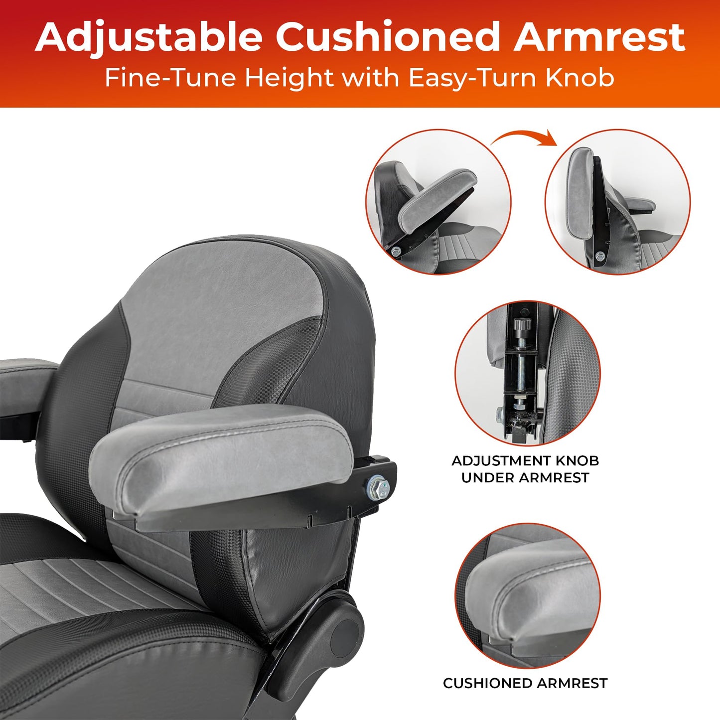 Keystone Seats Comfort Elite Suspension Seat – 1 YEAR WARRANTY – Adjustable Suspension, Backrest, & Cushioned Armrests – For Scag Ferris Hustler Gravely Bad Boy Kubota Toro Zero-Turn Mowers & Tractors