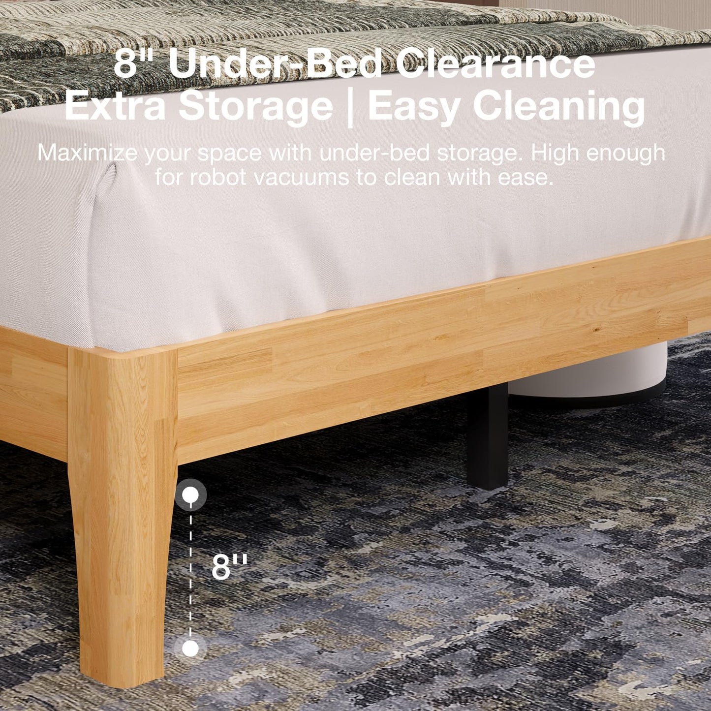 Novilla Queen Bed Frame with 3-Level Adjustable Storage Headboard, Solid Wood Platform Bed Frame with Slats, No Box Spring Needed, Noise Free, Natural Finish for Master Bedroom and Guest Room