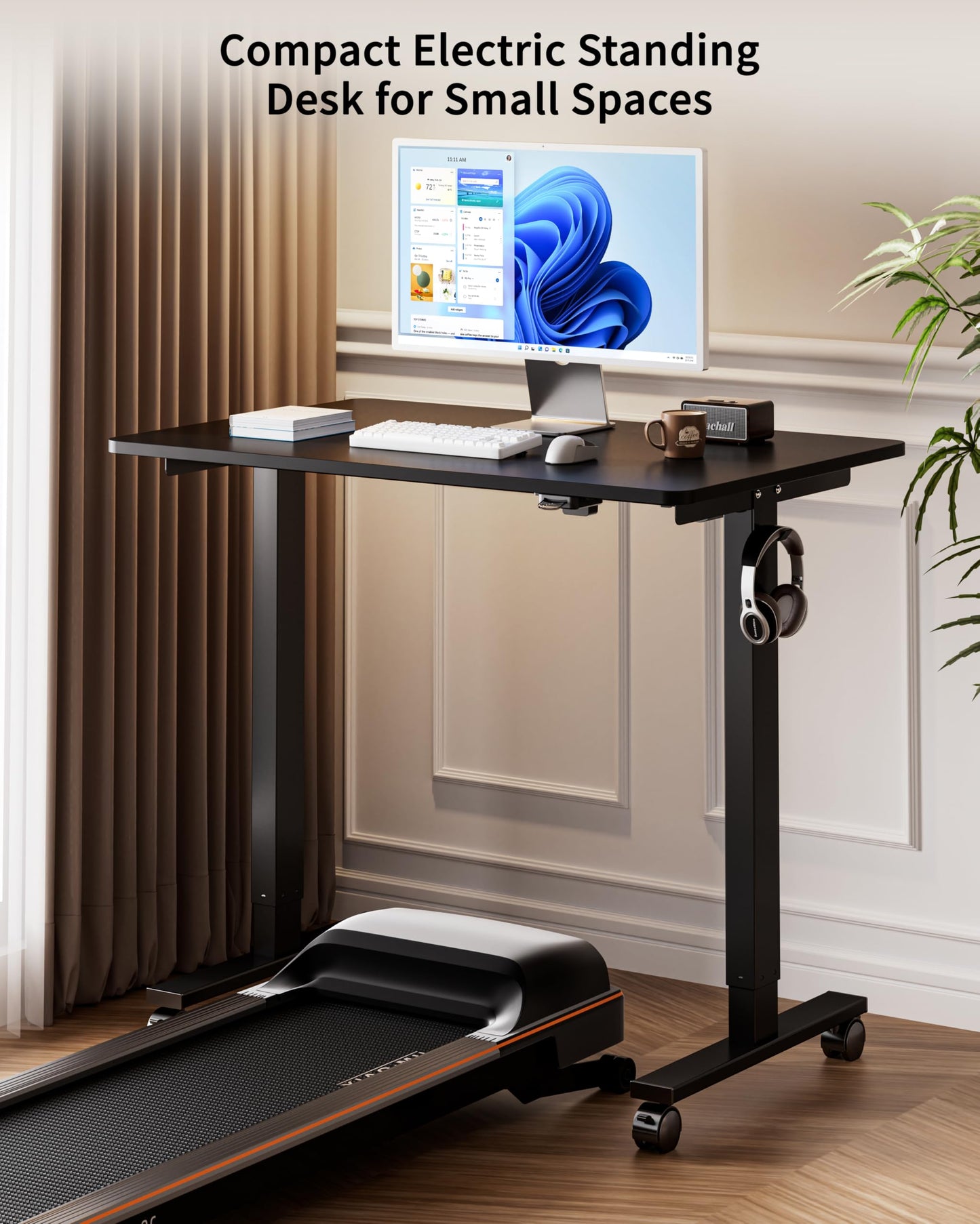 BIZUM 39.4" Small Electric Standing Desk Height Adjustable, Whole Piece Stand Up Computer Desk Work Study Writing Gaming Desks for Home Office Black