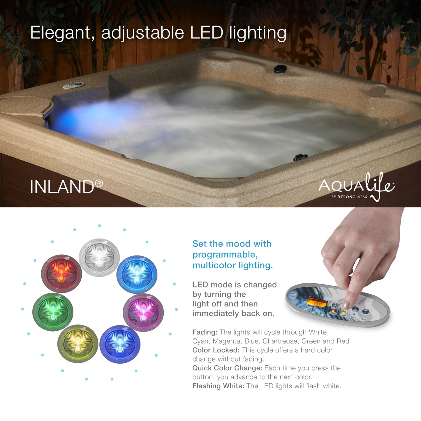 Inland 6 Person Indoor Outdoor Hot Tub, Plug & Play Spa, 24 Jets, LED Lighting System, Insulated Spa Cover, Aqualife by Strong Spas