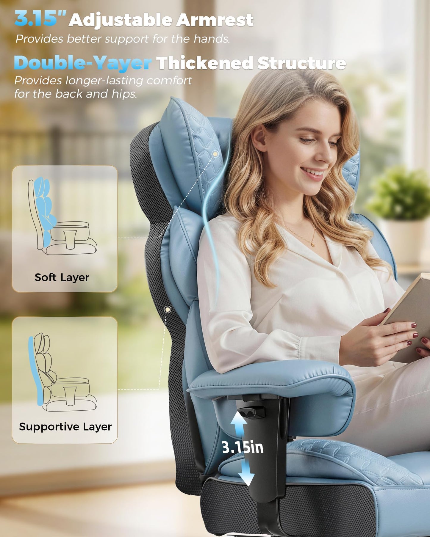 COMHOMA Big and Tall Office Chair with Upgrade Footrest, Heavy Duty Gaming Chair High Back Executive Chair with Spring Lumbar Support for Lower Back Pain Relief, 150°Reclining Adjustable Armrests