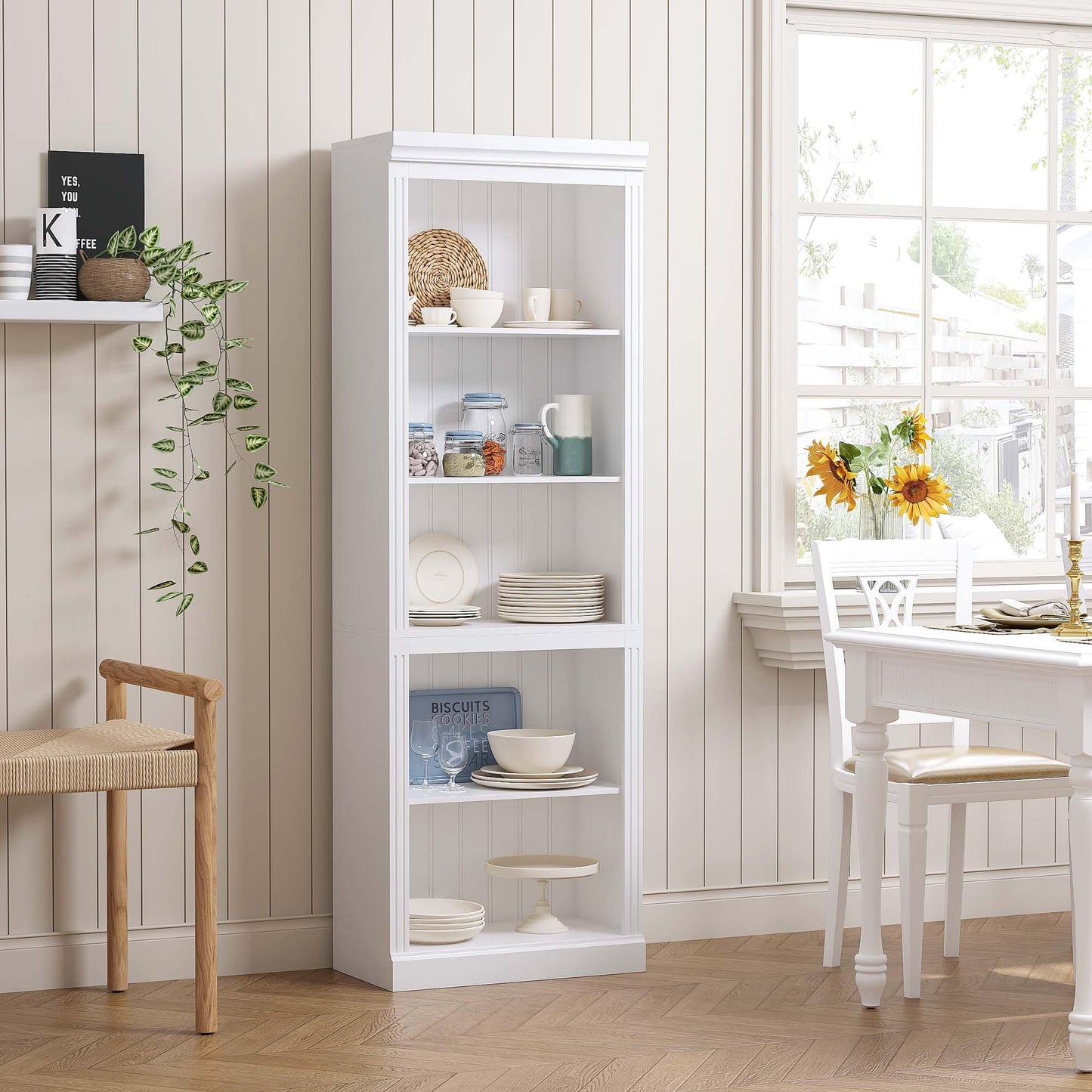 Spirich 5 Tier White Bookshelf, Tall Bookshelf with Storage, Open Wooden Book Shelf, Modern Large Bookcase for Living Room, Home Office, Dinning Room