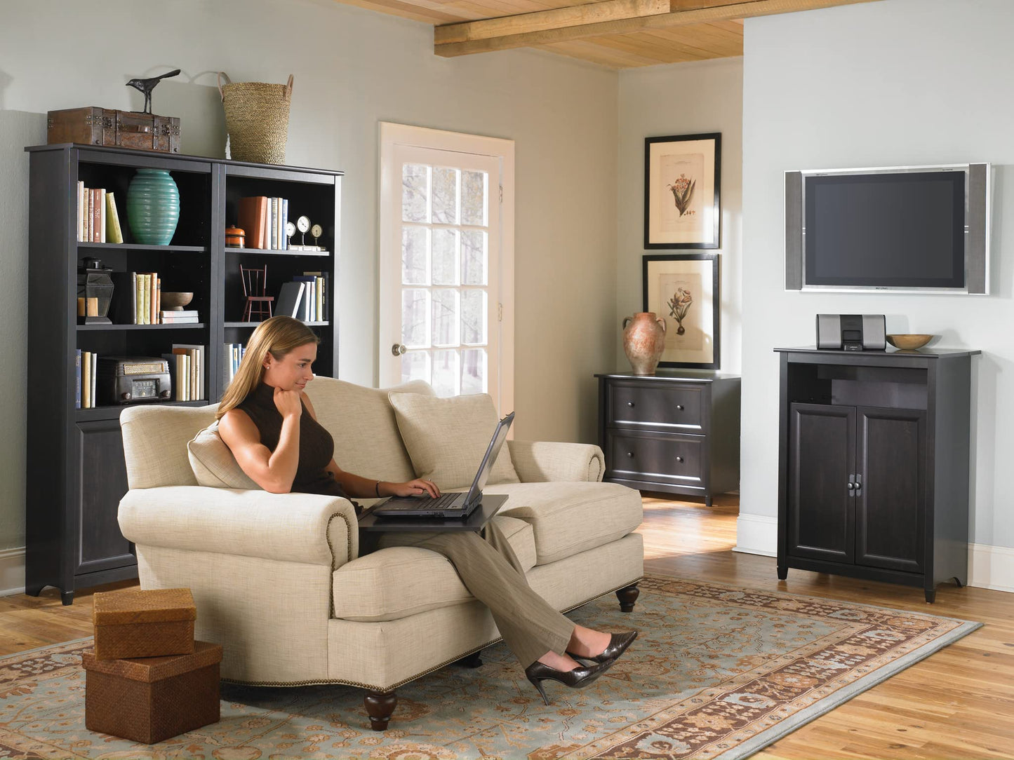 Sauder Edge Water 2 Drawer Lateral Filing Cabinet, Office File Cabinet, in Estate Black finish
