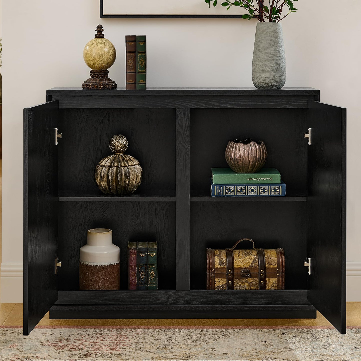 KEIKI 39" Mid Century Modern V-Shape Storage Cabinet, Buffet Cabinet with Storage, Narrow Side Cabinet with Outlet Holes for Living Room Entryway Hallway Kitchen, Coffee Bar, Black