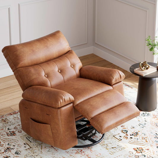 Garvee Oversized Swivel Rocker Recliner Chair - Heat and Massage, Leather Manual Recliner for Adults, Lazy Chair with Comfort Arms and Back Single Sofa for Living Room