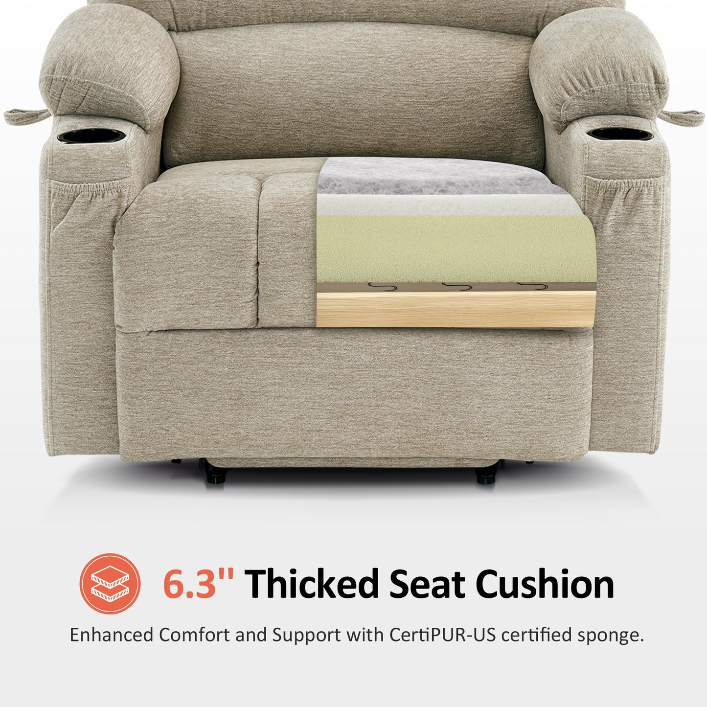 MCombo Power Lift Recliner Chair for Elderly, Lift Chair with Heat and Massage, Extra Wide Lift Recliner for Big People, Fabric R7096 (Medium-Wide, Beige)