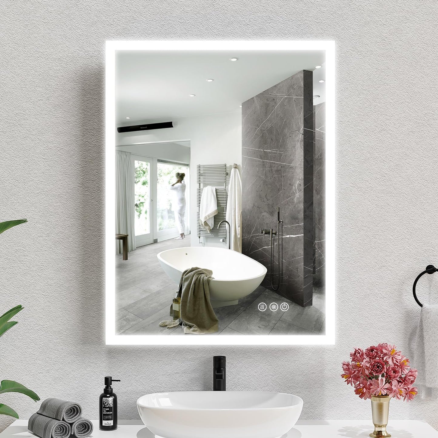 GUIQIYANG Medicine Cabinet with Lights, Bathroom LED Mirror Cabinet with Storage, Anti-Fog & 3 Color Lights, Recessed or Wall Mounted (24X32 in)