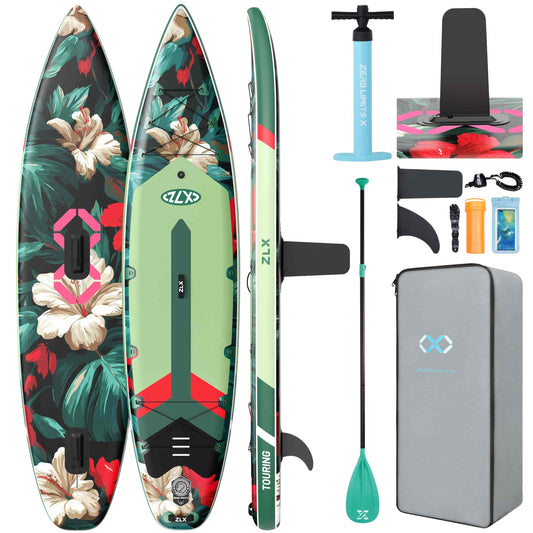ZLX 11'6" Extra Wide Inflatable Paddle Board, Touring Stand Up Paddleboard, Fast-Tracking SUP for Long-Distance, Stable Center Fin, Portable Backpack & Accessories for Adults, 500lb/3 People/Family