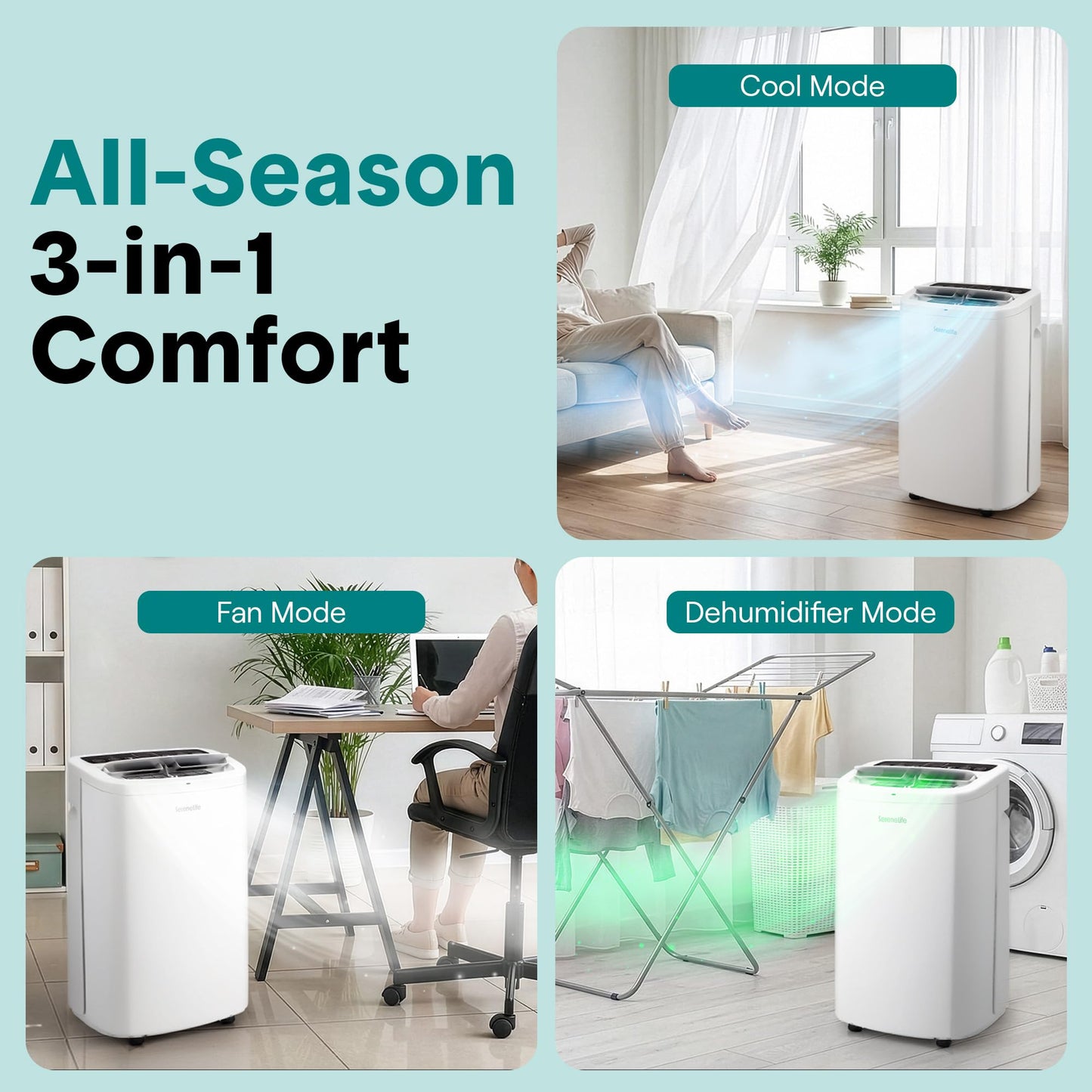 SereneLife Small Air Conditioner Portable 14,000 BTU with Built-in Dehumidifier - Portable AC unit for rooms up to 650 sq ft - Remote Control, Window Mount Exhaust Kit