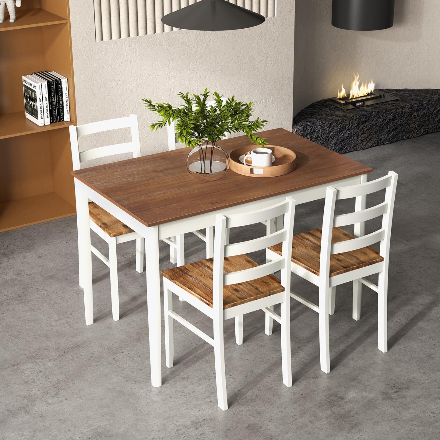 Giantex 5-Piece Dining Table Set for 4, 45" Rectangular Kitchen Table and Chairs Set with Solid Rubber Wood Legs, Space Saving Dinette Set for Small Space, Breakfast Nook, Restaurant (Rustic Brown)