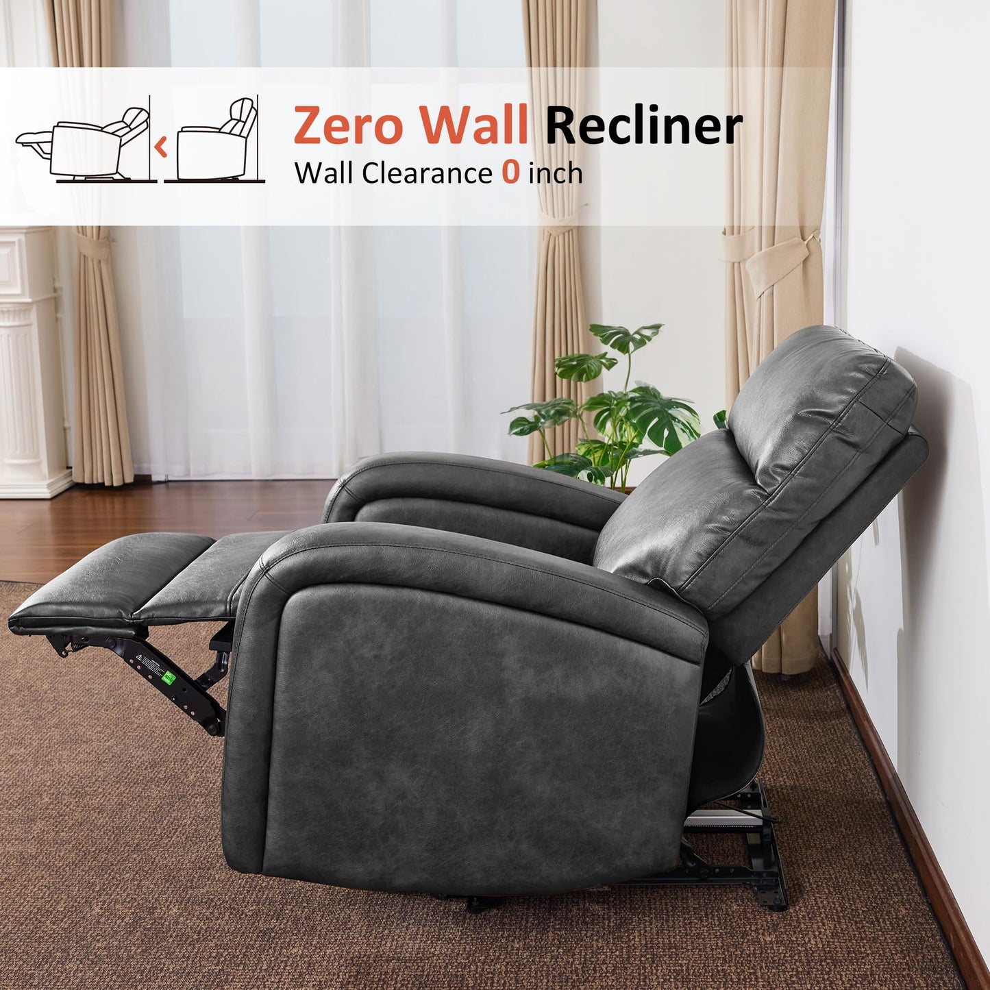 MCombo Zero Wall Recliner Chair, Power Wall Hugger Recliner with USB & Type-C Dual Charge Ports for Small Space, Living Room, RV PR644 (Dark Grey)