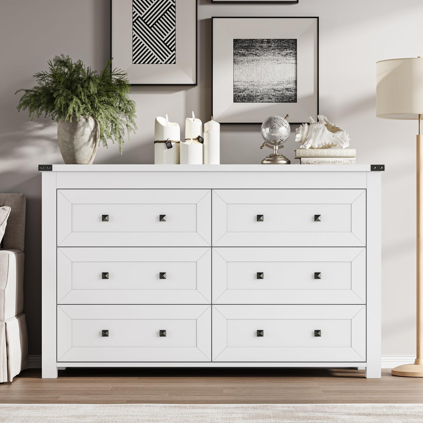 BORNOON 6-Drawer Dresser, Modern Wooden Storage Chest of Drawers, Dresser TV Stand, Wood Drawer Organizer with Metal Handles for Bedroom, Living Room, Hallway