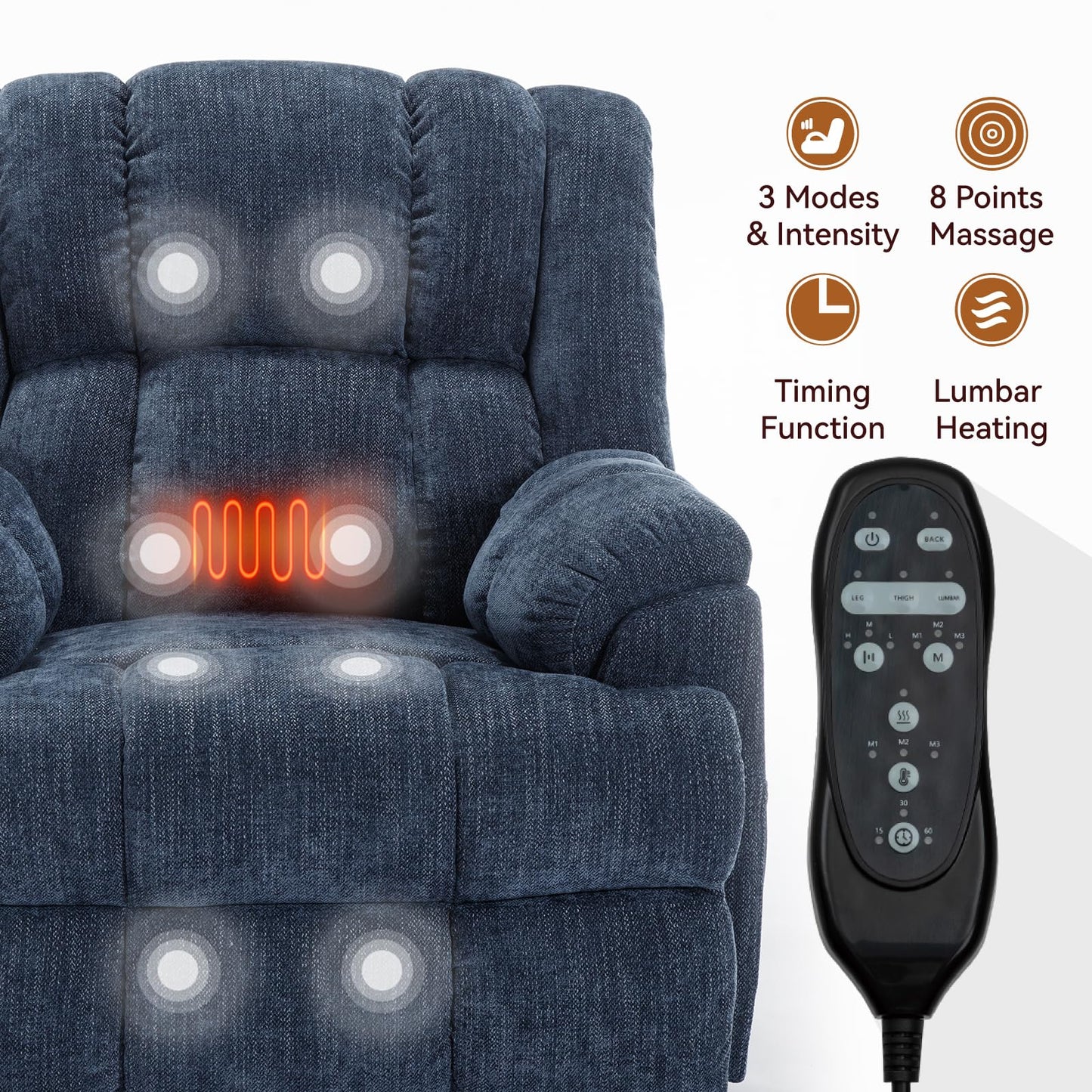 GDFStudio Dual Motor Power Lift Recliner Chair with Massage and Lumbar Heat, Heavy Duty Electric Reclining Chair with Remote Control, Supports Up to 350 LBS, Blue