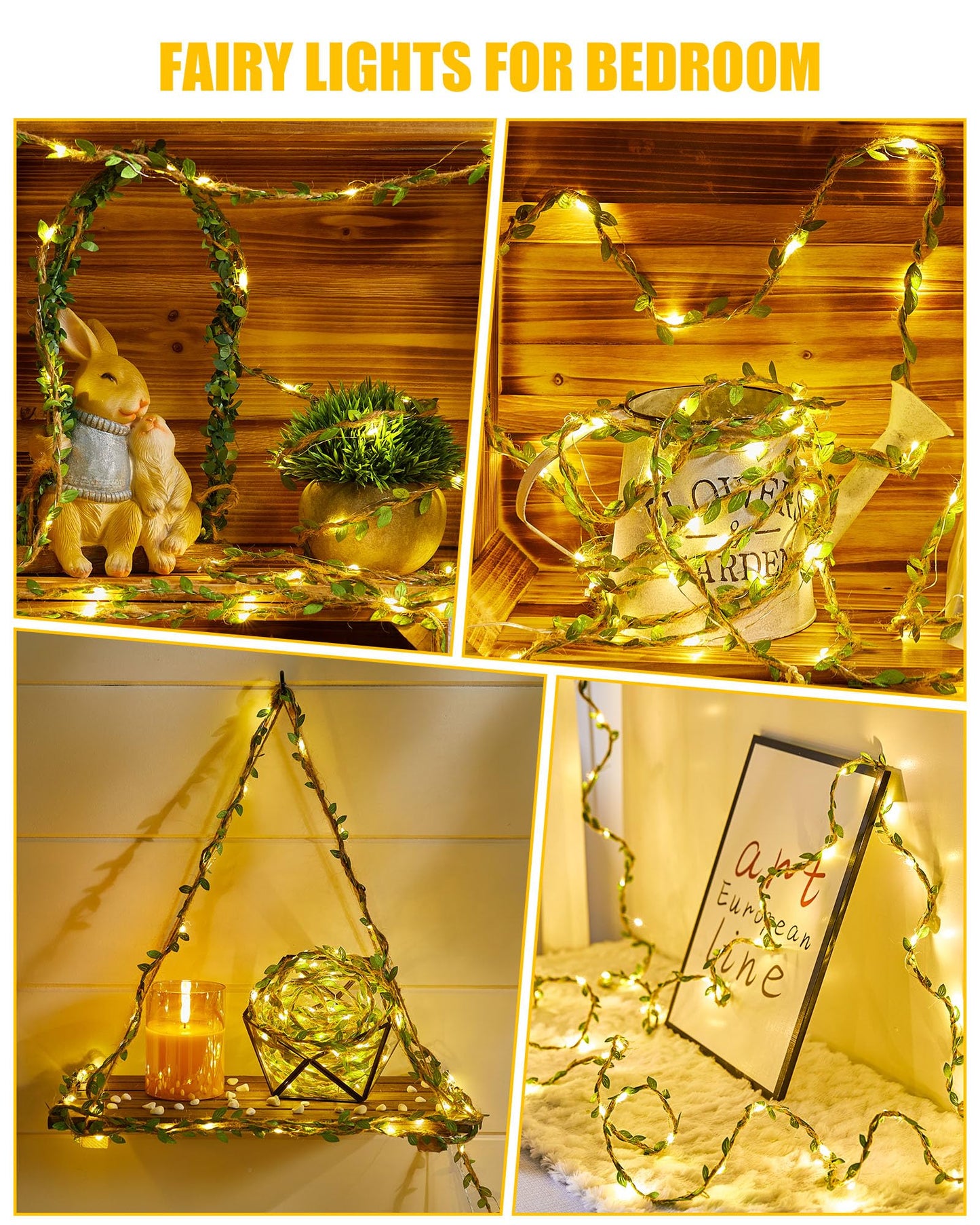 Minetom Fairy Lights - 21ft 60 LED Twinkle String Lights with Remote, Leaf Twine Decor for Bedroom and Dorm Room