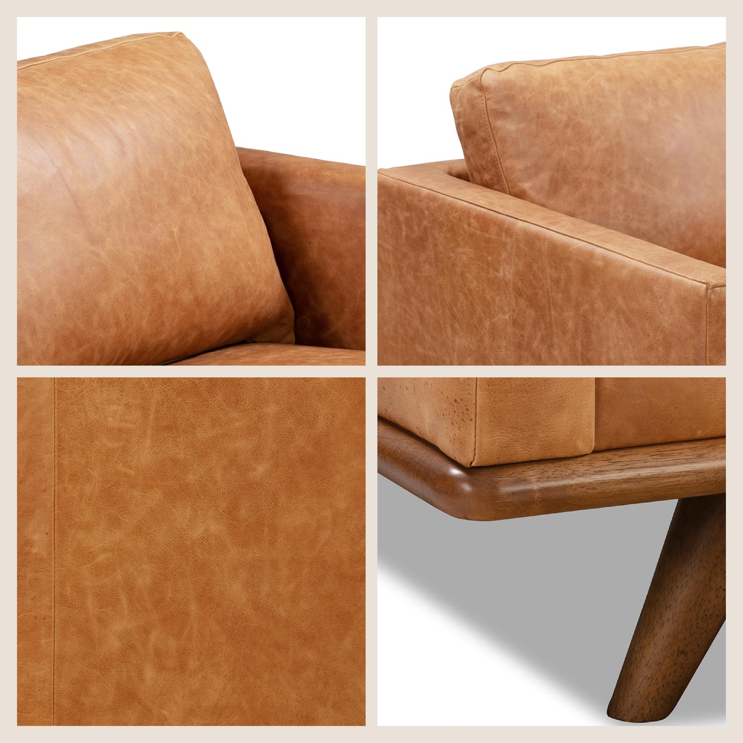 POLY & BARK Nolita 85” Leather Sofa – Full-Grain Italian Aniline Leather, Feather-Down Comfort, Solid Wood Base – Cognac Tan