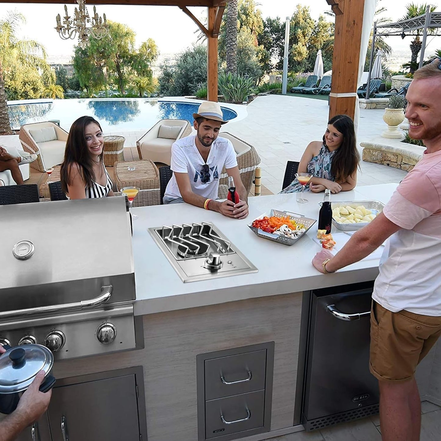 Single Grilling Side Burners for Outdoor Grill, 15,000BTU Natural Gas Side Burner, Sturdy 304 Stainless Steel, with Liquid Propane Kit, Drop-in Side Burner for Outdoor Kitchen BBQ Island