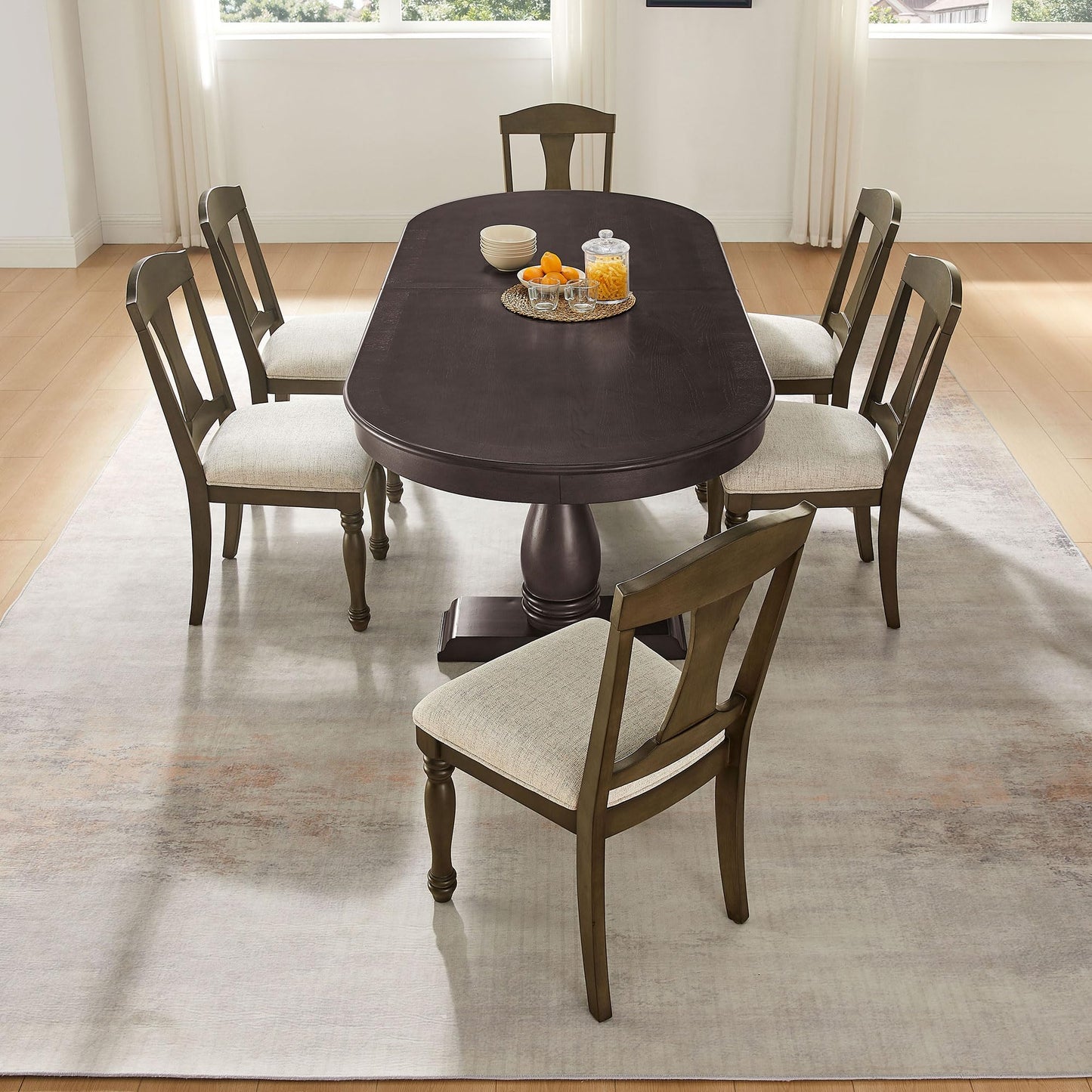 Ball & Cast Farmhouse Extendable Dining Table for 6-8, 76"-94" Long Extendable Kitchen-Table with Leaf, Mid Century Curved Wooden Expandable Table w/18 Leaves,Drop-Leaf Breakrest Table, Dark Brown
