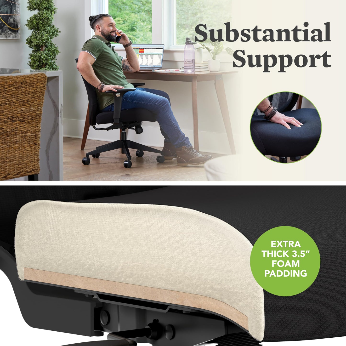 HON Altern Ergonomic Fabric Office Chair, Low‑Back Desk Chair with Adjustable Arms, Seat Slide, Synchro‑Tilt, Rolling Computer Seat for Home Office, Black Frame, Black