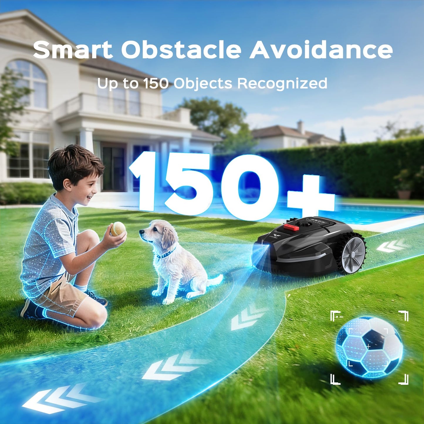 LEBOSBO V3 Robotic Lawn Mower with AI Vision Technology, Adjustable Grass Cutting Height, APP Control, Low-Noise Performance, No-Go Zone Function, Efficient Robot Lawn Mower for Small Lawns(Jet Black)