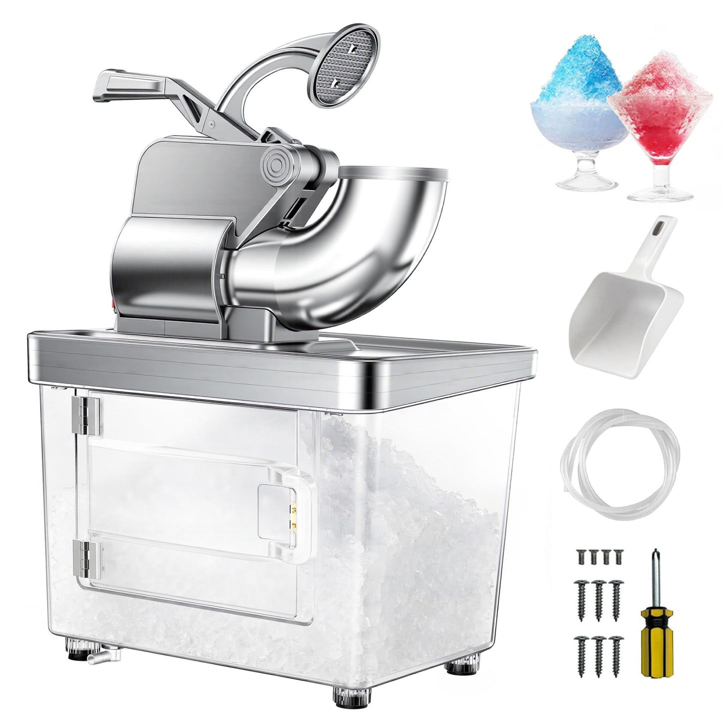 EUHOMY Snow Cone Machine, 661 Lbs/H Commercial Shaved Ice Machine with 34L Large Capacity, 300W Electric Ice Shaver with Dual Blades, ETL Certified Snow Cone Maker for Home & Commercial Use (Silver)