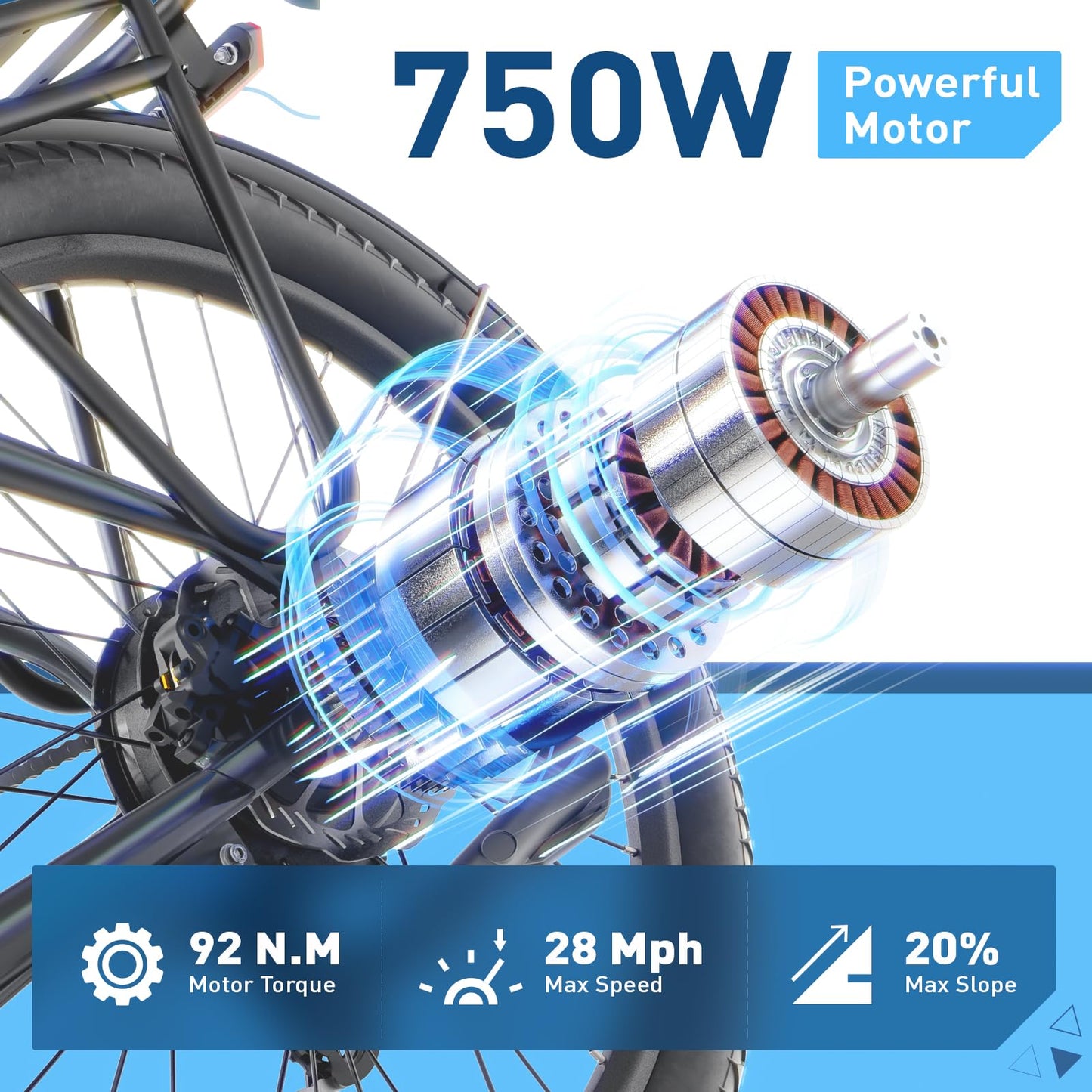Hiboy EX9 Electric Bike for Adults, Advanced Torque Sensor, 750W Motor, 28MPH 62-Mile Range, 26" Step-Thru E-Bike, Shimano 7-Speed, UL Certified for City Commuting & Leisure