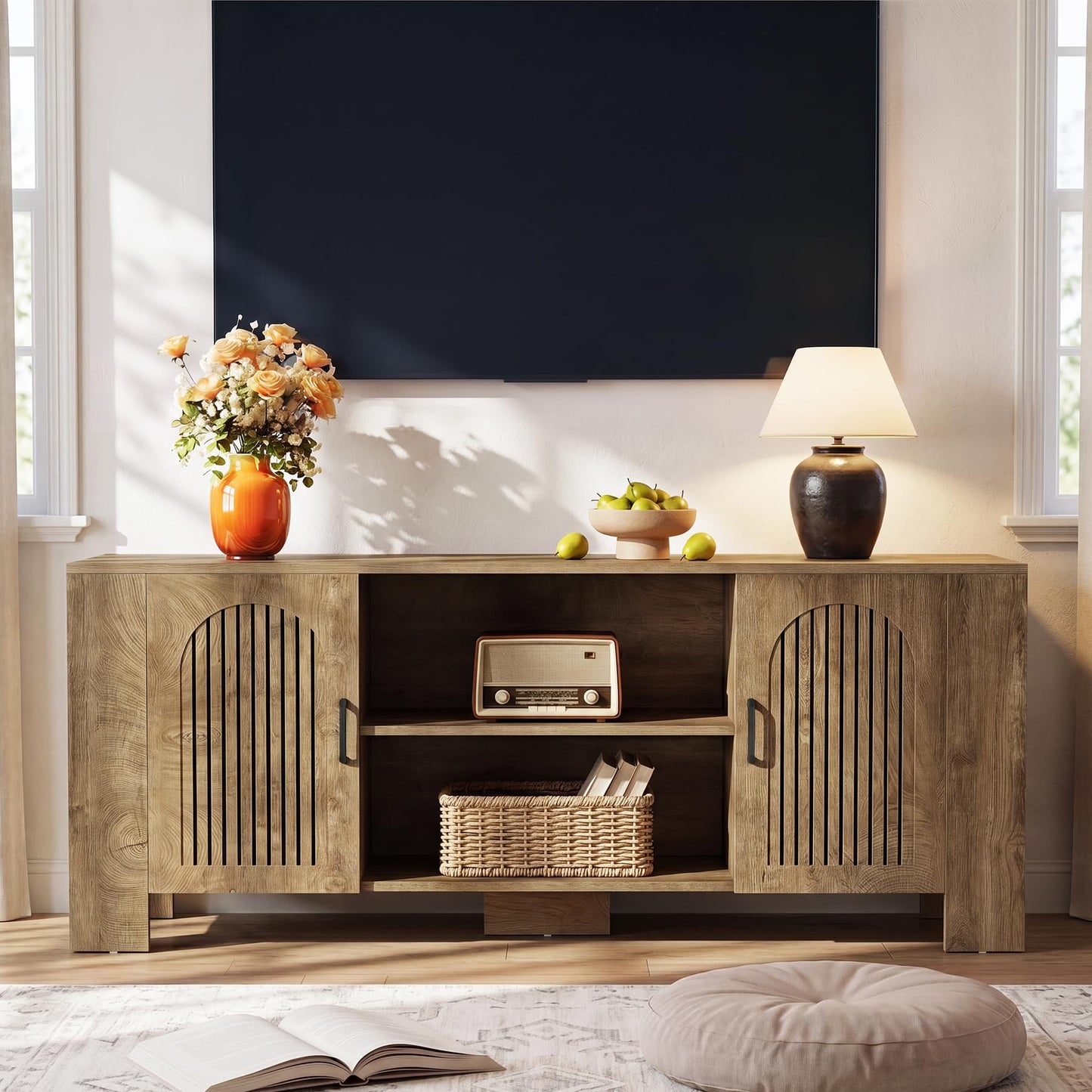 Tribesigns 70.8" Long TV Stand for 65/70/75 Inch TVs, Wood Large Entertainment Center with Storage Cabinets & Shelves, Modern Minimalist TV Console for Living Room, Bedroom, Apartment, Brown
