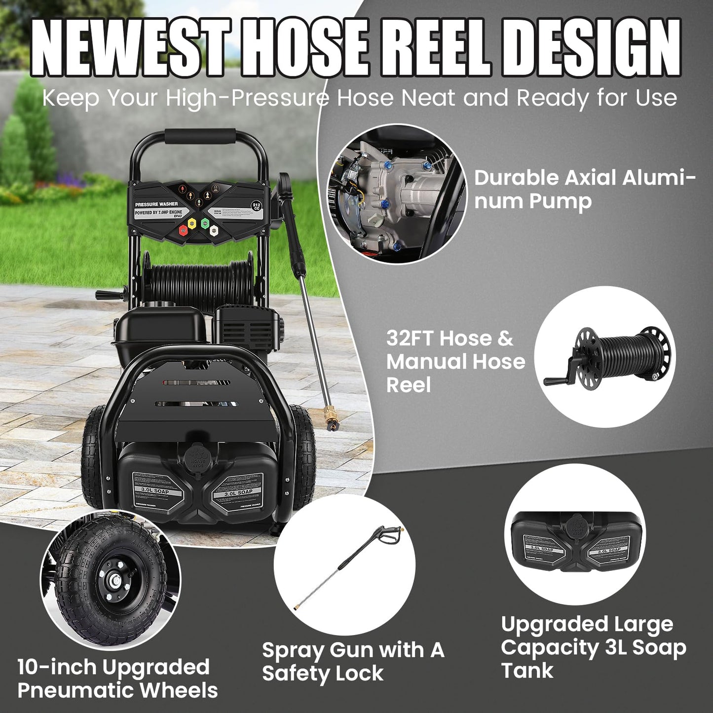 4200PSI Gas Pressure Washer 4.0GPM Gas Power Washer 212CC Gas Powered Washing Machine Commercial High Pressure Washer with 32ft Hose&5 Nozzles