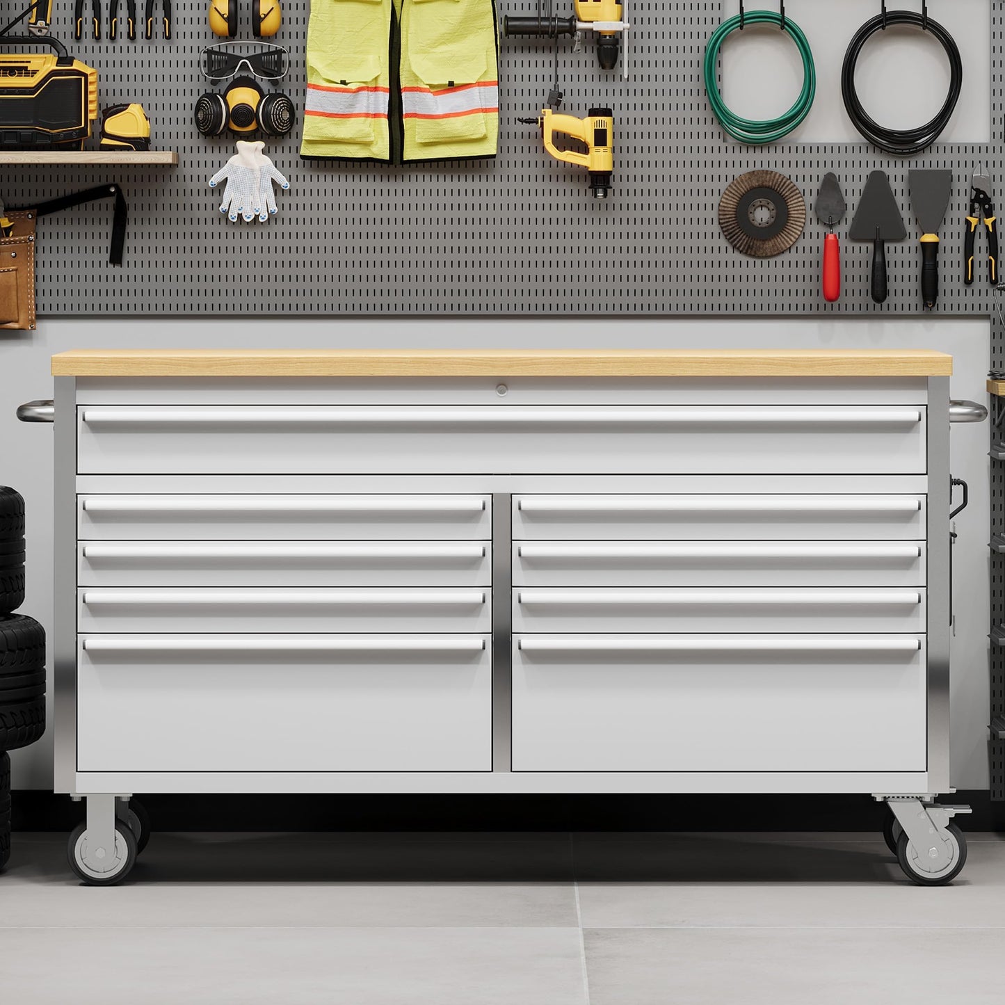 MERXENG 61 in Tool Chest, Tool Box Mobile 9 Drawers Storage Rolling Cabinet with Wheels Lock Key Locking System Drawer Liners for Garage Warehouse Repair Shop
