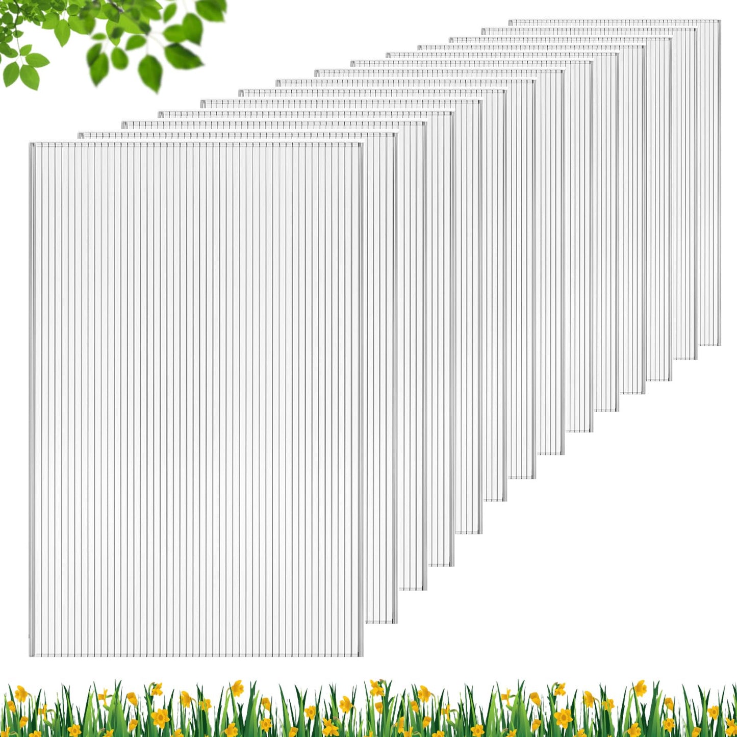 DGSL 14 Pcs Polycarbonate Greenhouse Panels, 6' x 2' x 0.24'' Twin-Wall Panels, Polycarbonate Sheet for All Weather Outdoor Garden and Greenhouse Covering