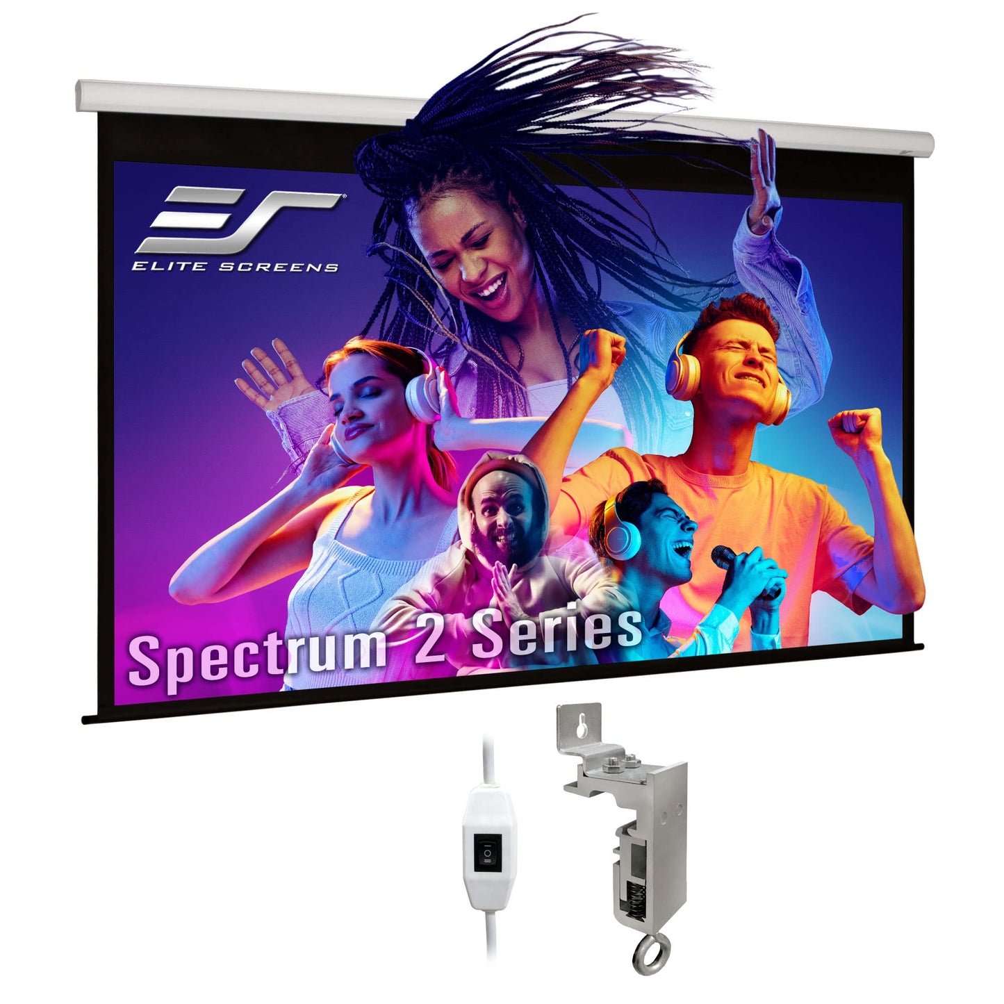 Elite Screens Spectrum 2 Electric Motorized Projector Screen, 100-Inch 16:9, 12-Inch Drop Down, MaxWhite FG 4K/8K UHD, SPM100H-E12