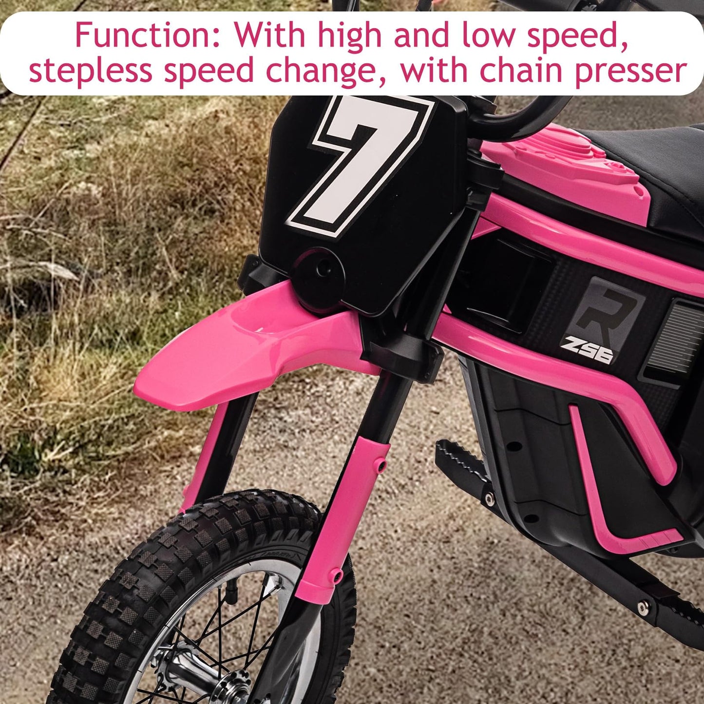 Garvee 24V 350W Kids Electric Dirt Bike - 3-Speed Off-Road Motorcycle, Rear-Wheel Drive, Up to 14.29 MPH, Shock-Absorbing Suspension, Battery Powered Ride-On Toy for Boys & Girls Ages 5-17 - Pink 7