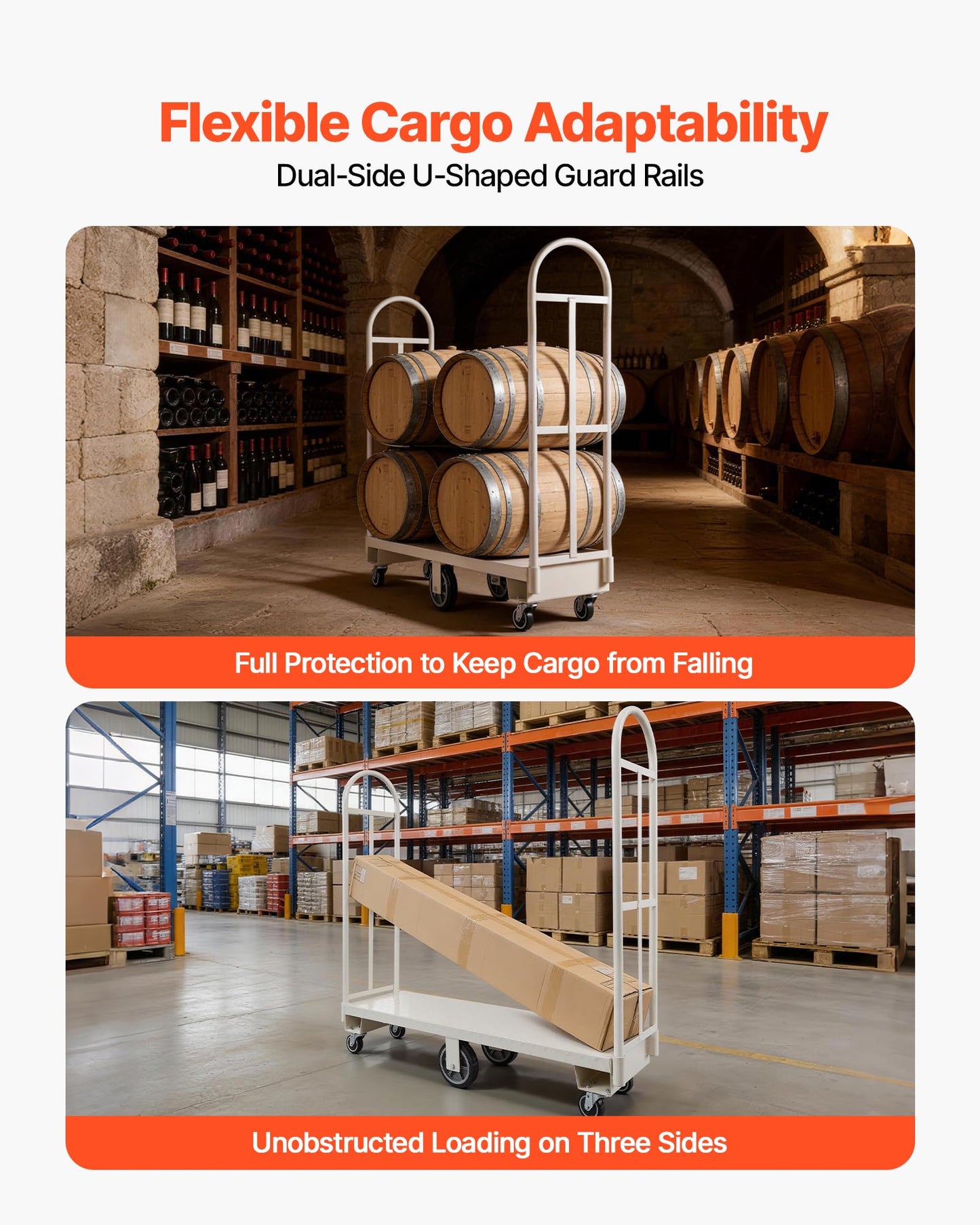 VEVOR 2000LBS Heavy-Duty U-Boat Cart, Platform Truck Dolly with 6 Wheels & Dual Detachable Handles, Heavy Duty Steel Utility Cart for Warehouse/Manufacturing Plant/Logistics Center/Job Site