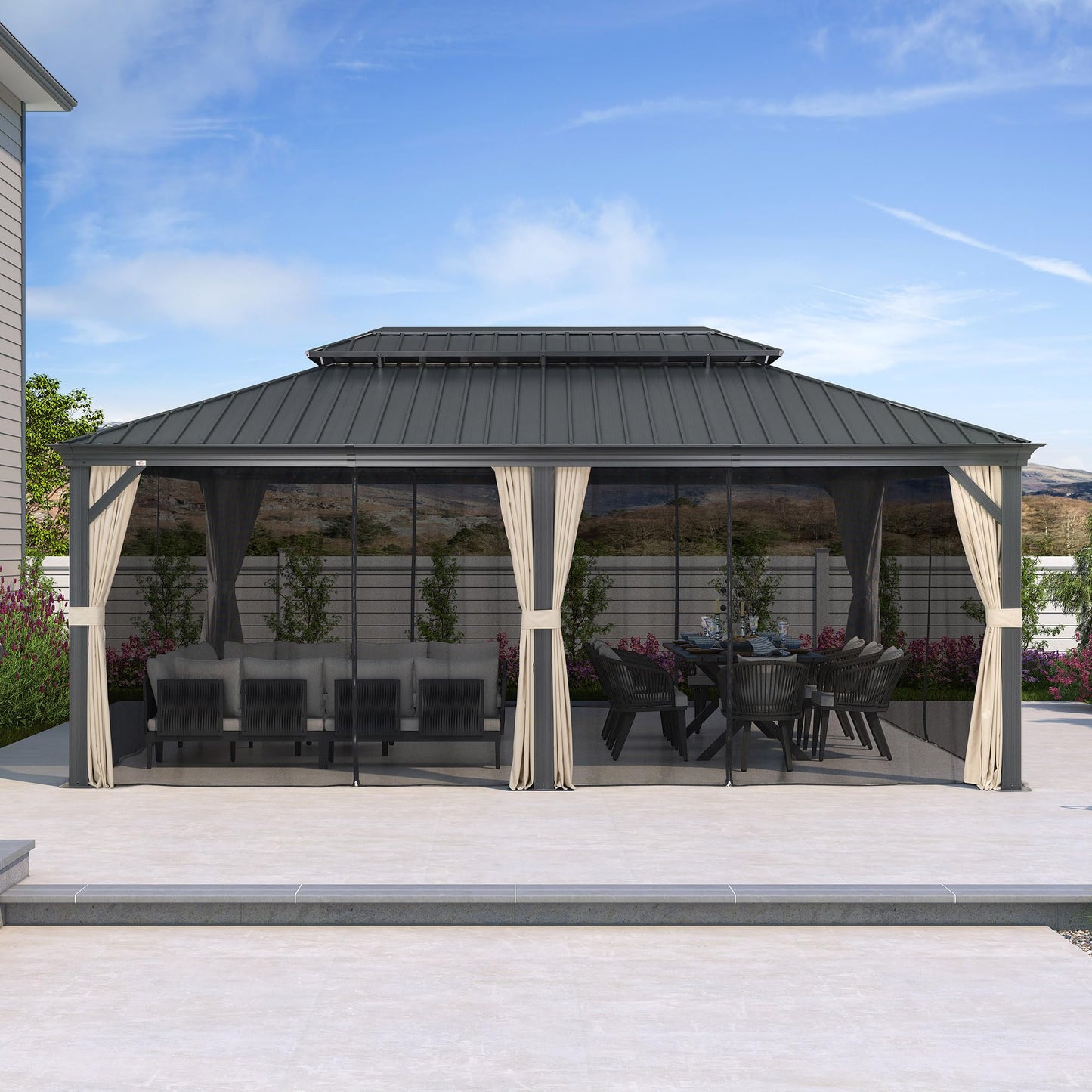 PURPLE LEAF 12' X 20' Hardtop Gazebo Aluminum Gazebo with Galvanized Steel Double Roof for Patio Lawn and Garden Curtains and Netting Included Beige