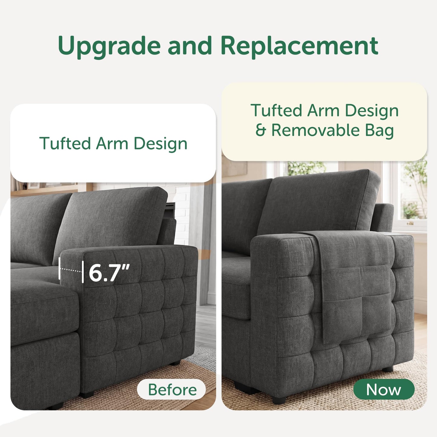 HONBAY Sectional Sleeper Sofa with Pull Out Bed U-Shape Sectional Couch Sleeper Bed with Storage Chaise 6 Seater Sleeper Sectional Sofa, Light Grey