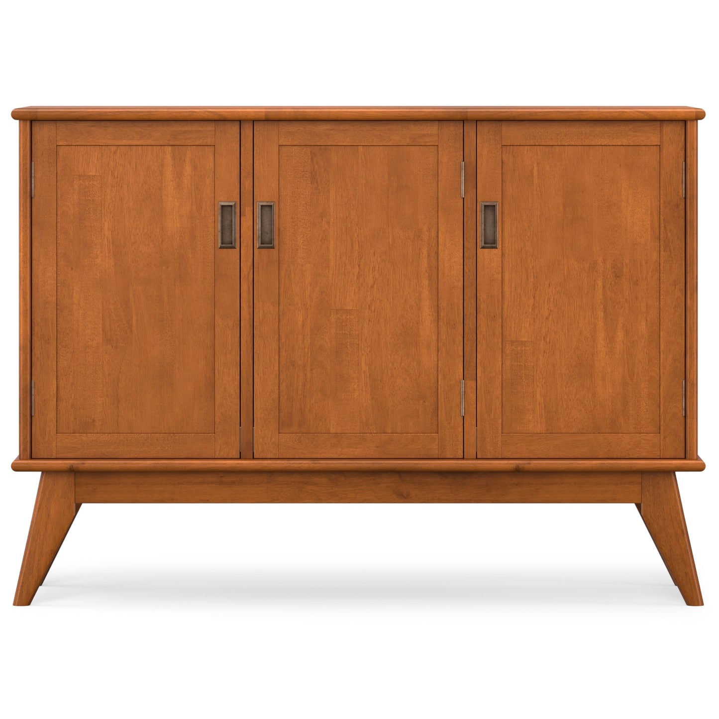 SIMPLIHOME Draper Buffet - 50 inch Wide Solid Hardwood 3-Door Sideboard Buffet in Teak Brown, Mid-Century Modern Cabinet for Dining Room or Kitchen with Adjustable Shelves and Tapered Legs