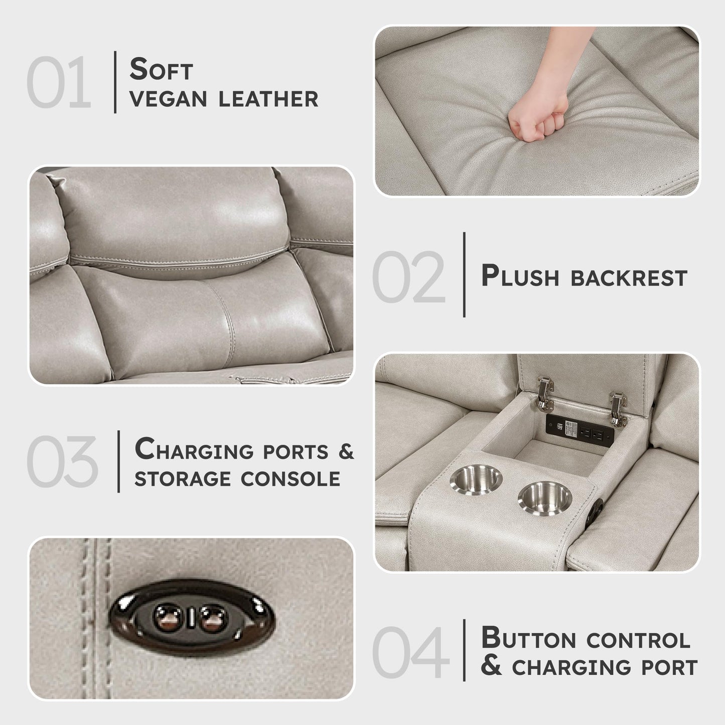 Lexicon L-Shaped Power Reclining Sectional Couch, Faux Leather Reclining Sectional Sofa, 3 Recliners, Wall Hugger, Right Storage Console, Cup Holders, Receptacles, Charging Ports, Silver Gray
