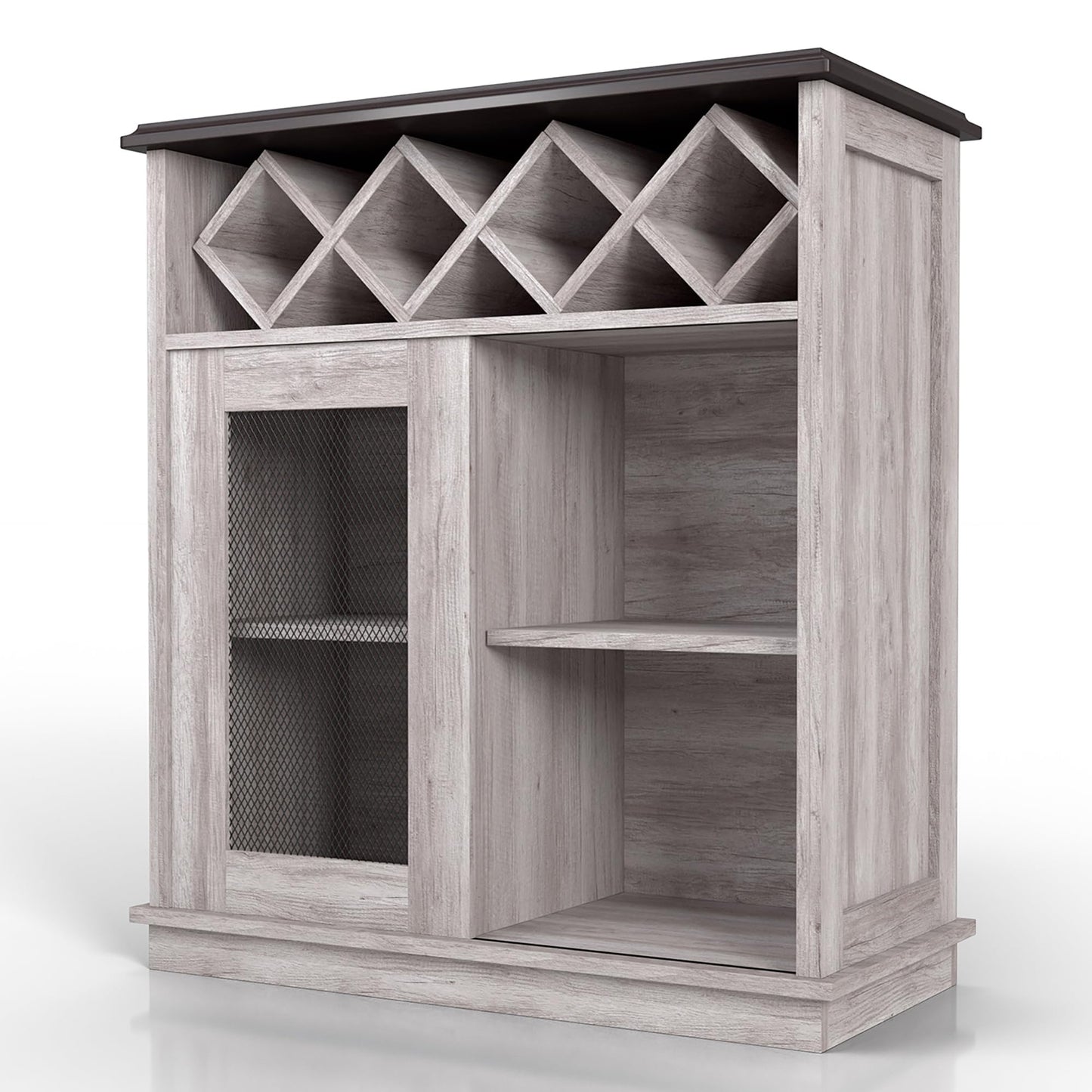 24/7 Shop at Home Wynot Farmhouse 4 Shelves Wood 31 in. Buffet, Sideboard with Wine Rack, Sliding Door for Dining Room, Kitchen, Coastal White