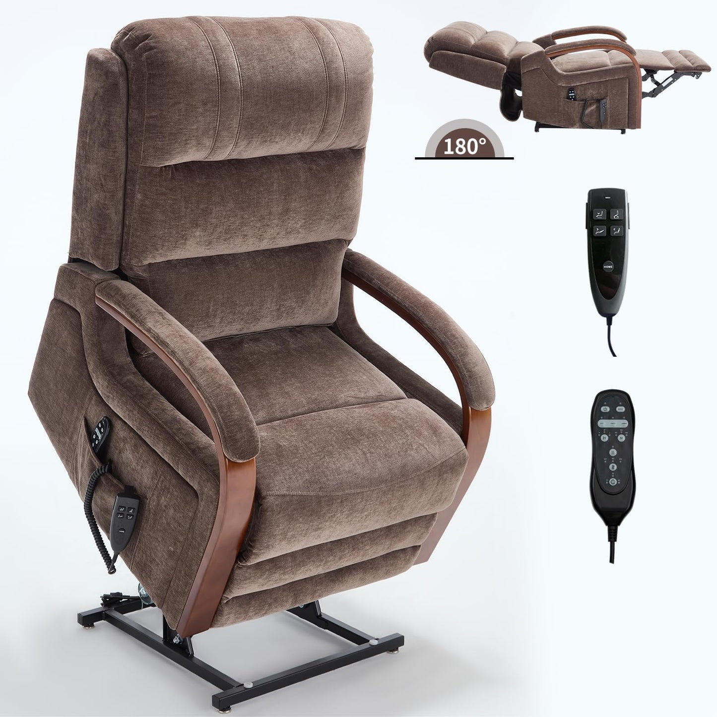 KEIKI Chenille Electric Power Lift Recliner Chair with Heat Massage, Solid Wood Armrests & Timer Function, Elderly Lazy Boy Sofa Seating for Home Theater, Infinite Position, Dual Motor, Up to 350 LBS