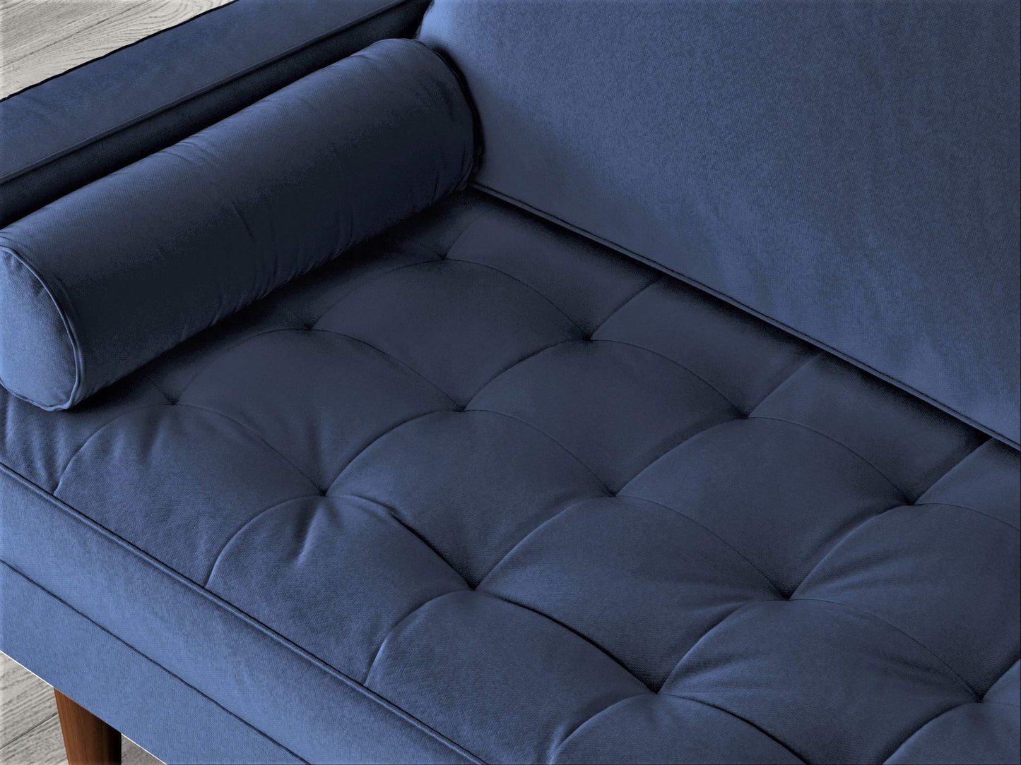 Container Furniture Direct Womble 58 Inch Velvet Loveseat Sofa with Elegant Button Tufted Upholstery, Square Arms, Splayed Wood Legs, Includes Matching Bolster Pillows, Denim Blue