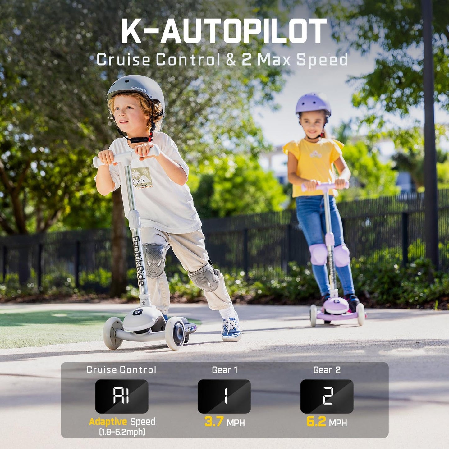 FanttikRide K9 Pro 3 Wheel Electric Scooter for Kids 3-6, Adjustable Height for Riders 3.3-4.6ft, 88 lbs, Up to 40 min, 3.5 Miles Range, AI & 2 Max Speed 3.7/6.2 MPH, Gray