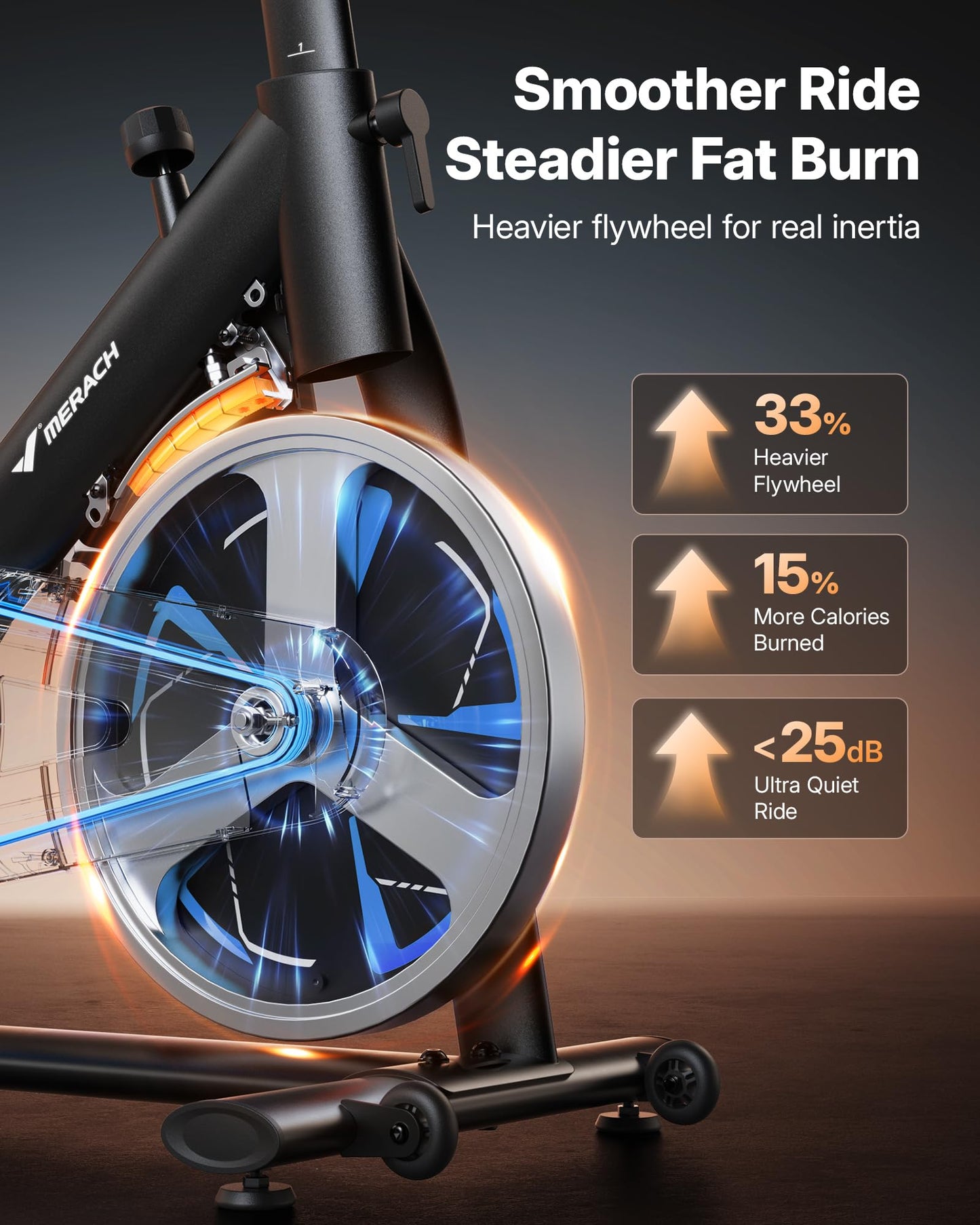 Merach Magnetic Exercise Bike, Low Noise Stationary Bike for Home with Comfortable Seat Cushion, Spinning Bike with 330 lb Weight Capacity, Exclusive App, Tablet Mount and Fitness Courses