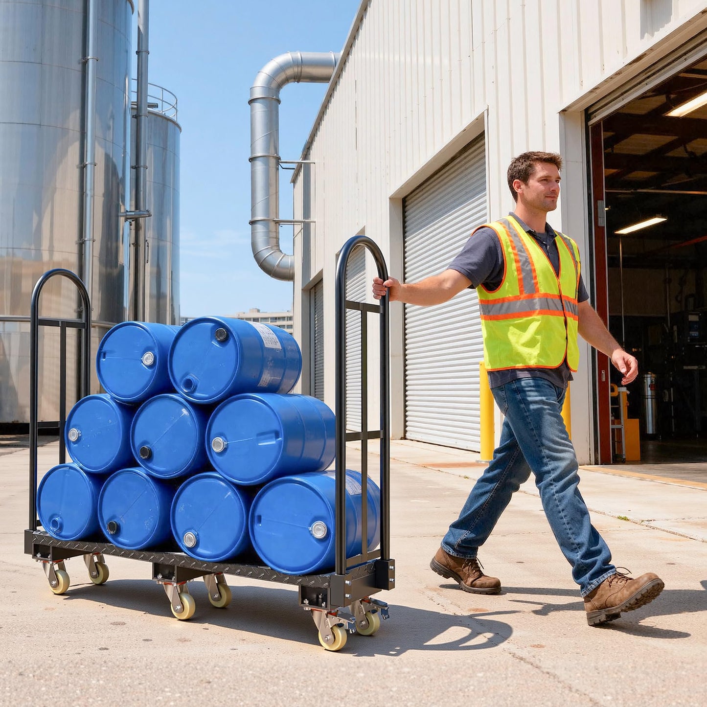 YITAMOTOR Narrow Aisle U-Boat Platform Truck Dolly, 2000LBS Heavy-Duty Utility Cart w/ 6 Wheels & 2 Brakes & Dual Removable Handles for Warehouse/Manufacturing Plant/Logistics Center(63"x15.75"x60.8")